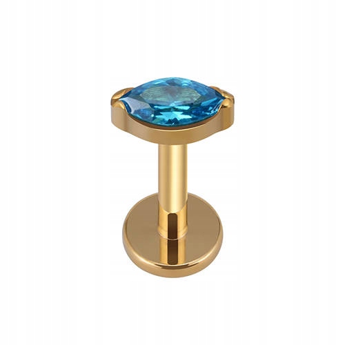 

Tytanowy kolczyk labret złoty łezka niebiesk 1,2/8