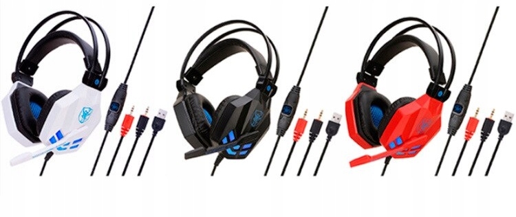SŁUCHAWKI DLA GRACZY GAMINGOWE LED MIKROFON +COMBO Regulacja głośności tak