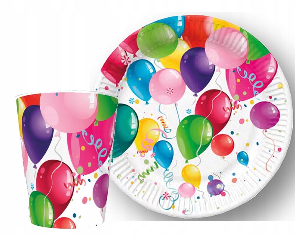 ZESTAW URODZINOWY Kubki TALERZYKI Baloniki 8x