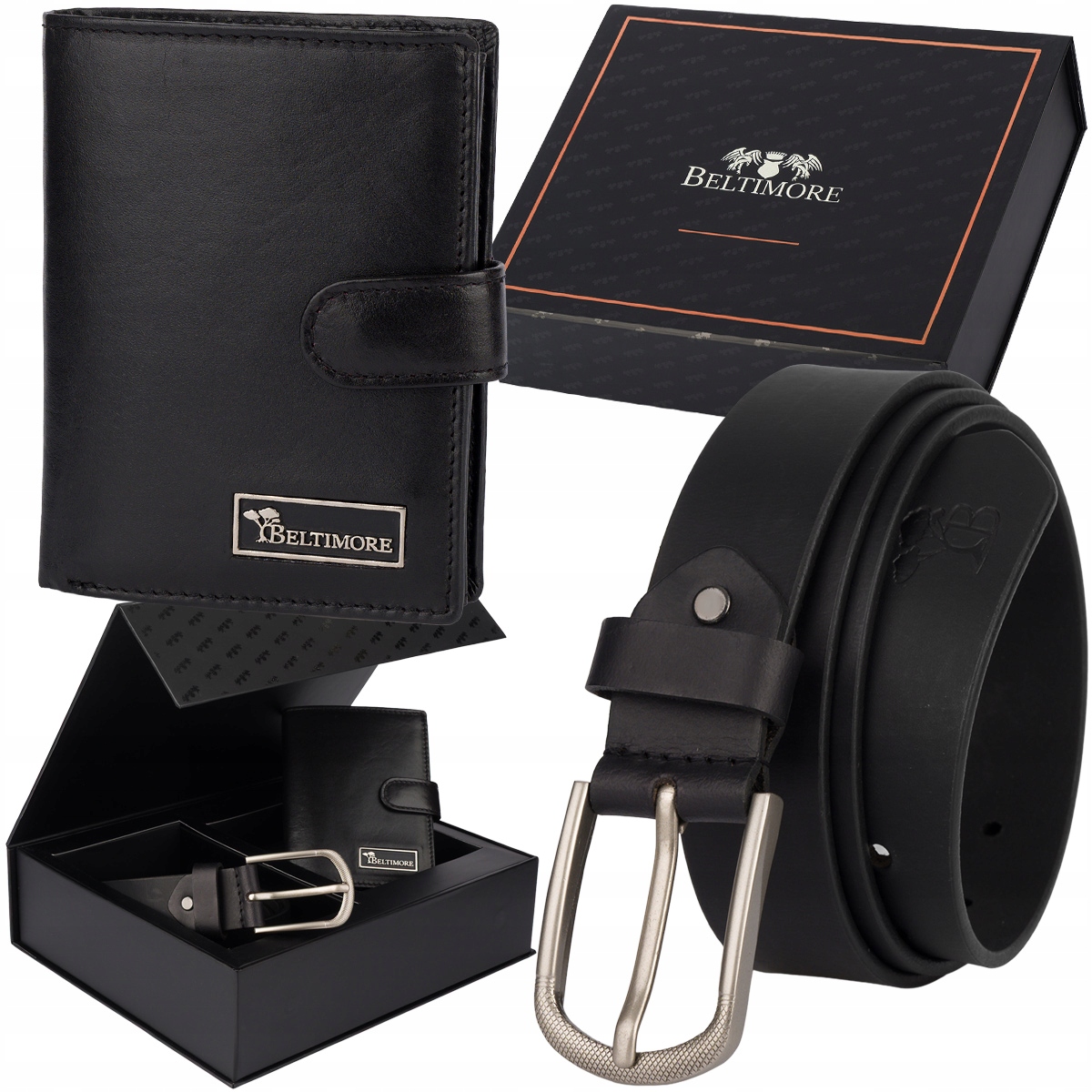 Dárková sada pánský kožený pásek peněženka krabička Beltimore