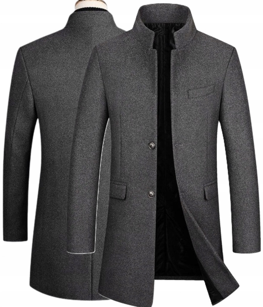 Płaszcz męski krótki ze stójką jesienny szary jednorzędowy