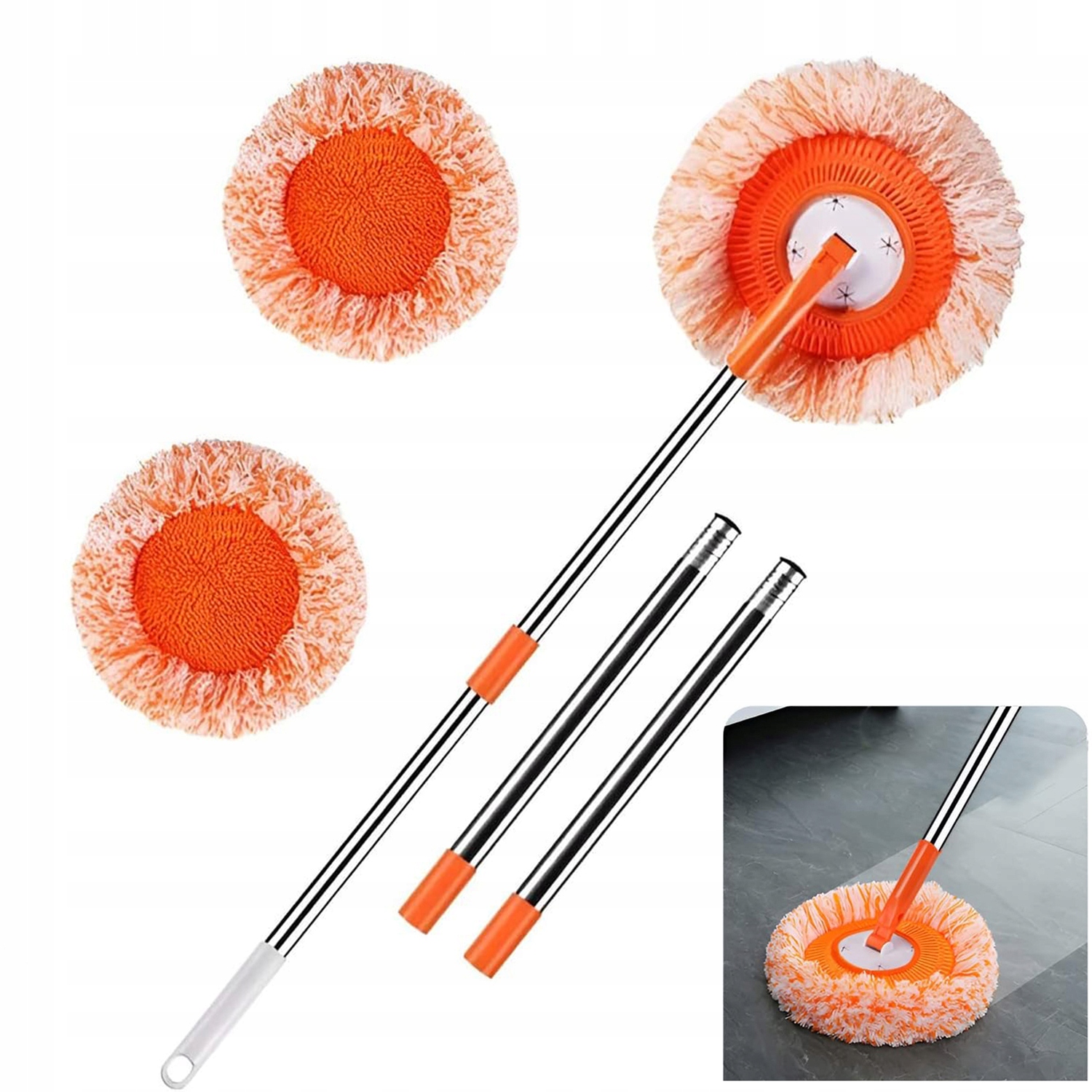 Levně Mop Plochý Kulatý z Mikrovlákna a Coral Fleece, 2m Ocelová Trubka