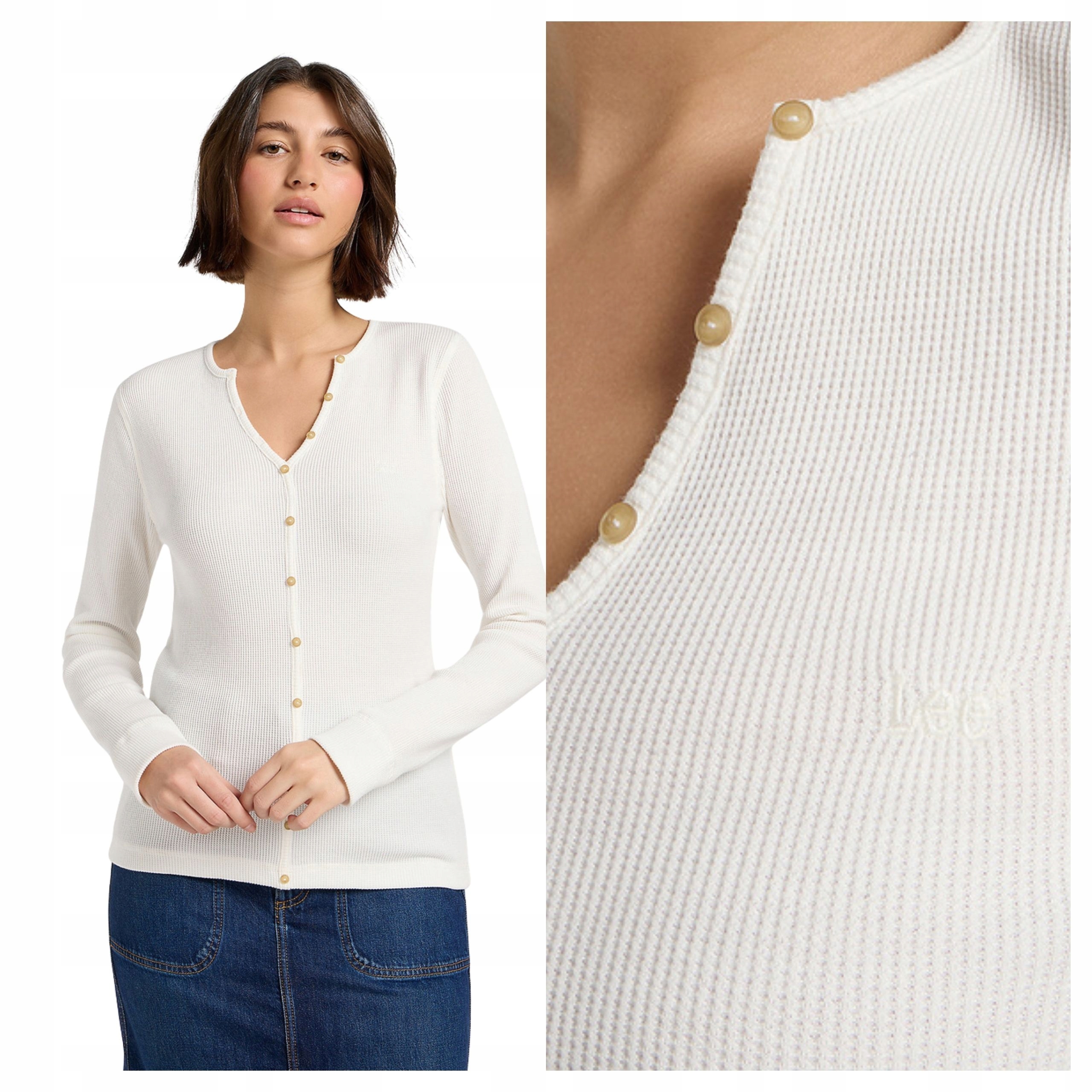 Tričko Lee Washed Waffle Henley Ecru Bavlna XL