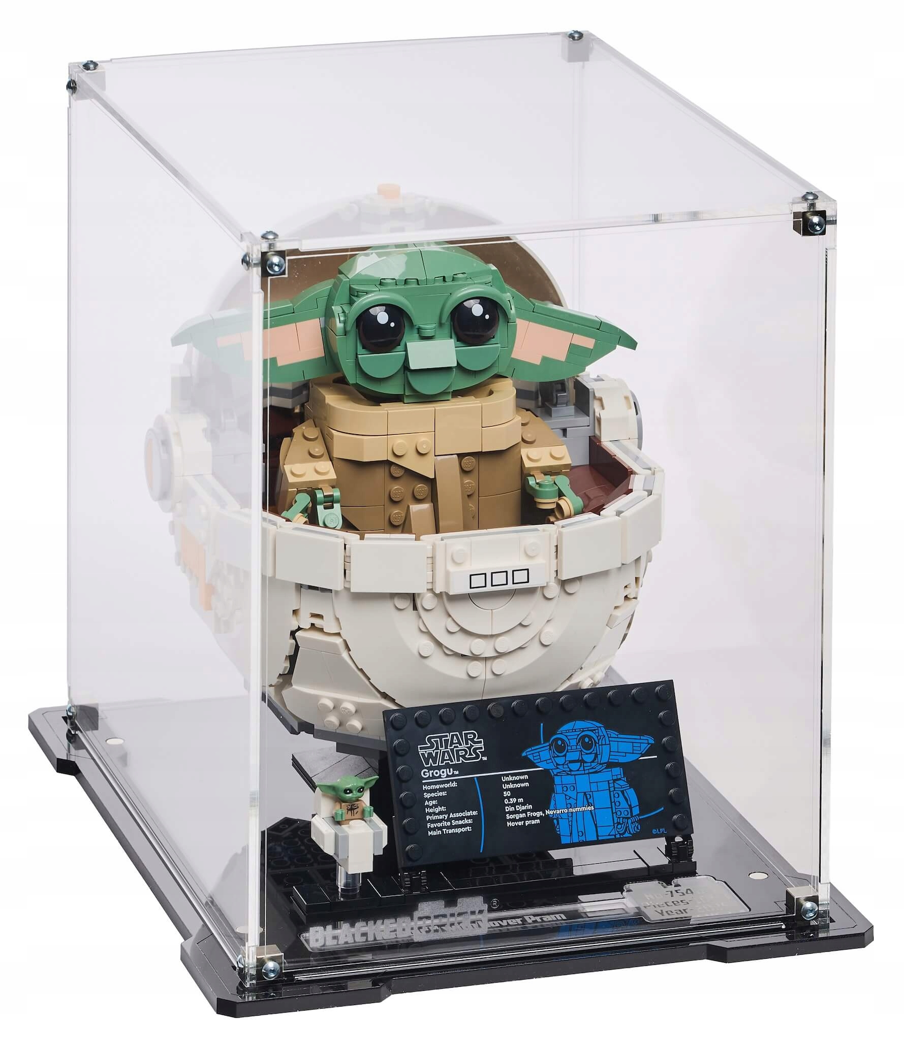 Vitrína Blacked Brick pro Lego 75403 Star Wars Grogu v kočárku