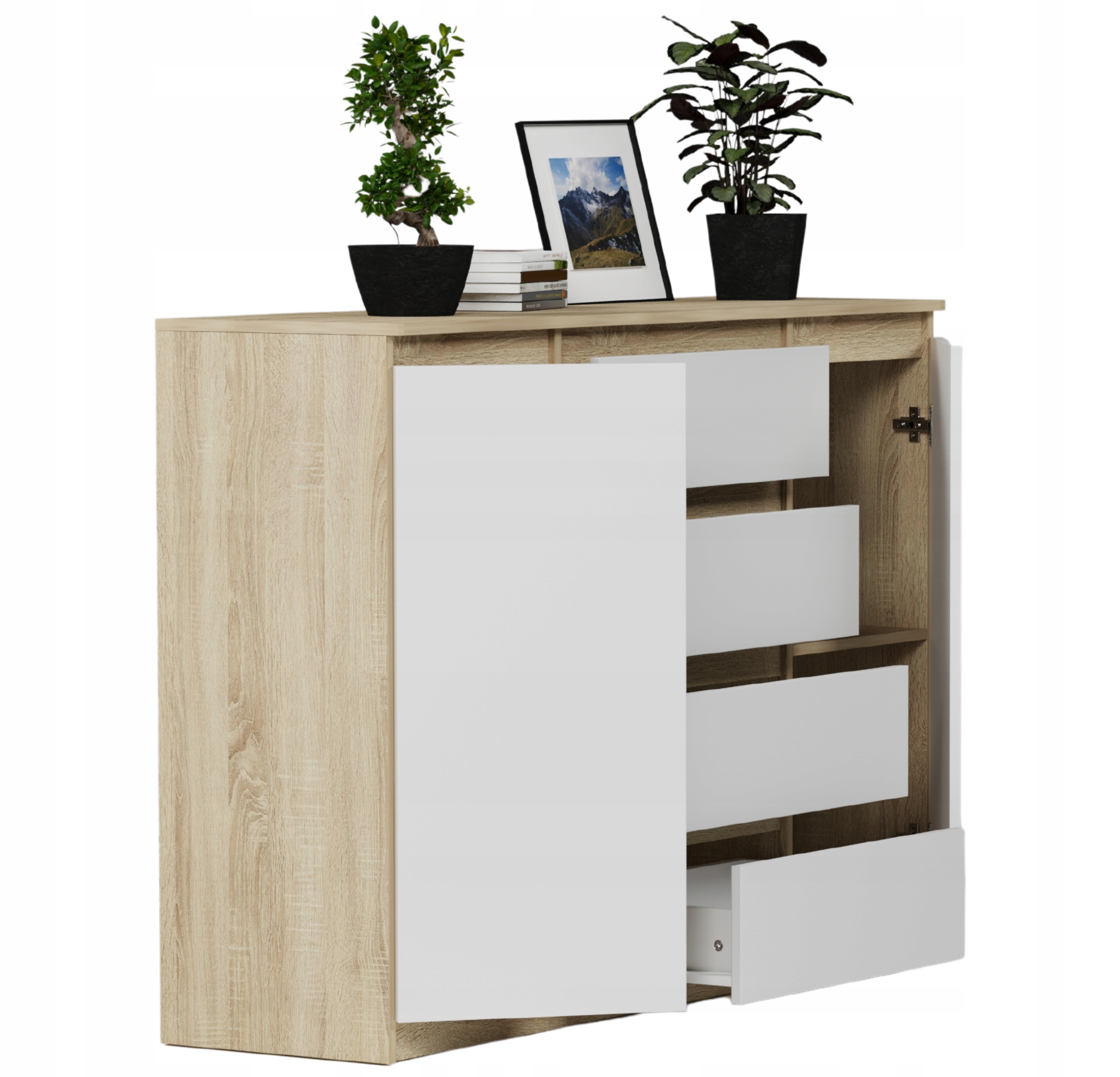 KOMODA 140 SZAFKA 4 SZUFLADY 2 PÓŁKI Sonoma MIX