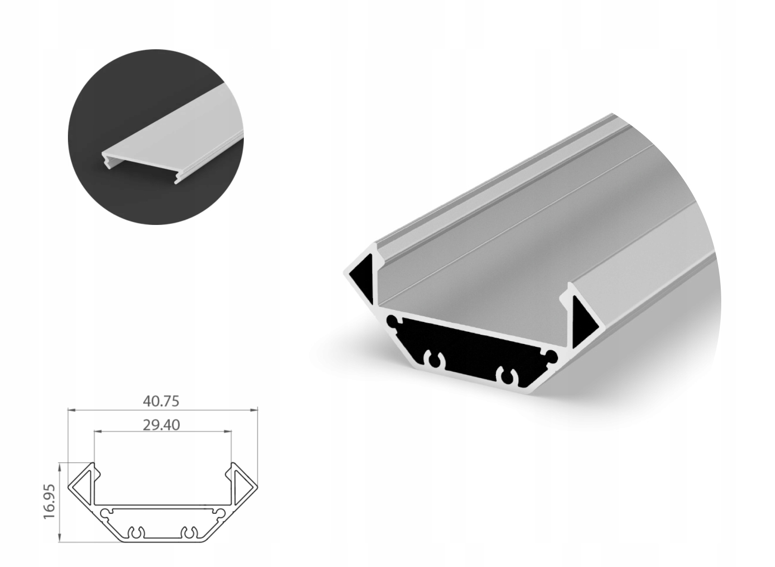 Led Profil Úhlový 45° 2 M Stříbrný Mléčný Kryt C7
