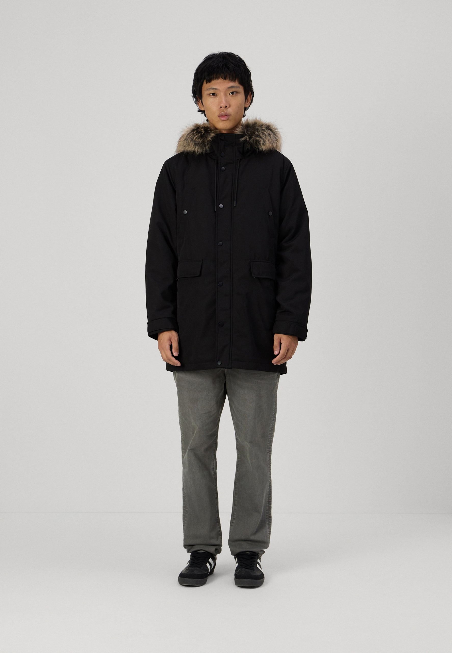 Parka zateplená bunda černá s kapucí Only & Sons M