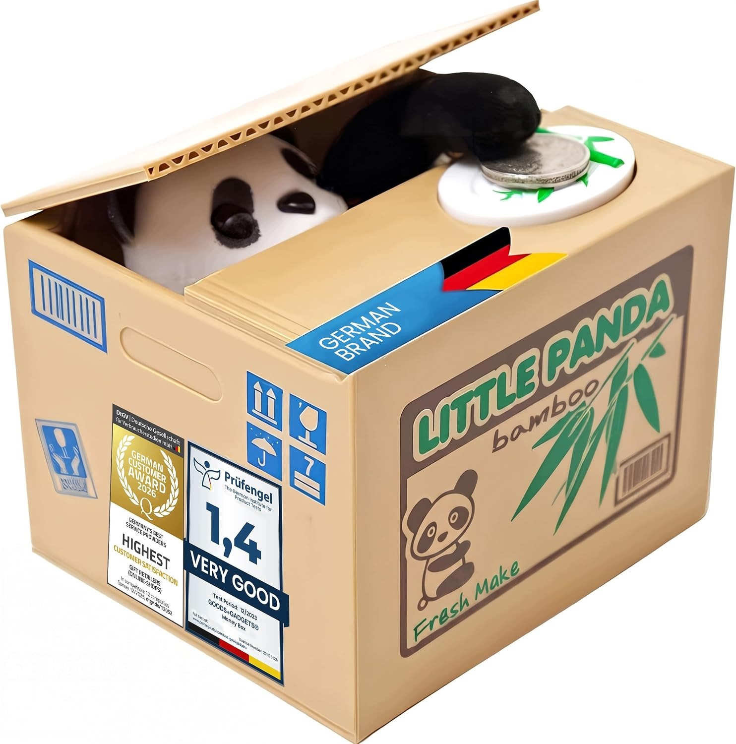 Elektroniczna skarbonka panda czarno-biała interaktywna na monety
