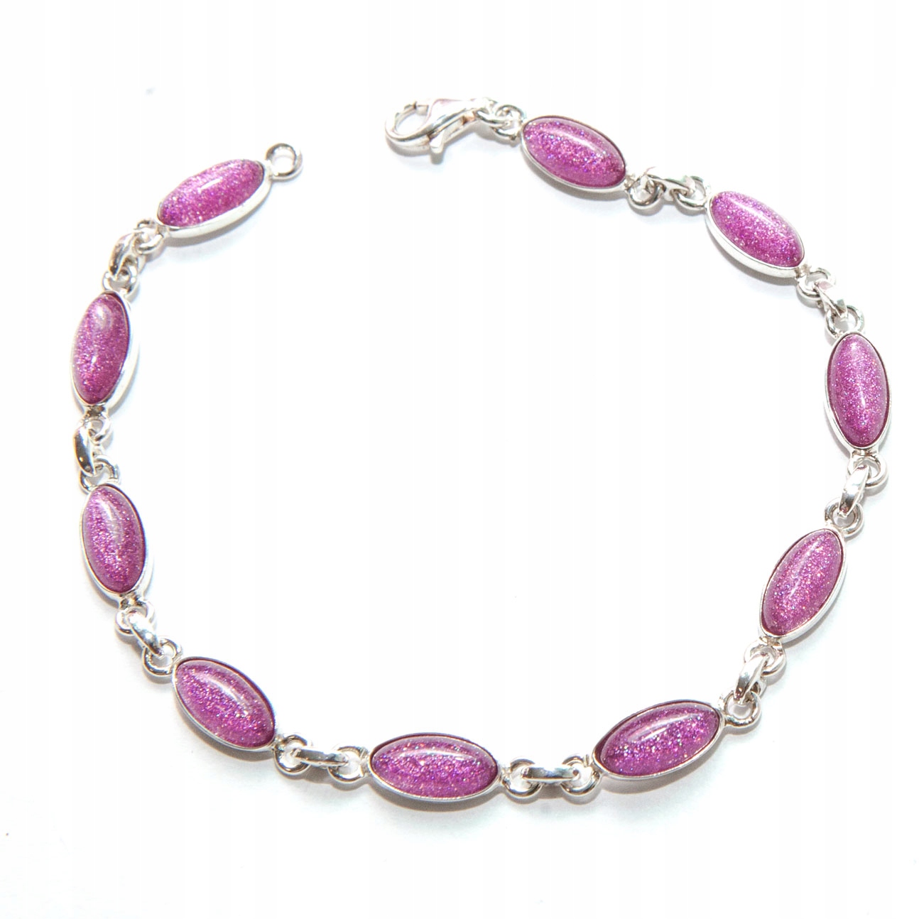 Stříbrný náramek oválné kameny růžové stříbro 925 lesklé