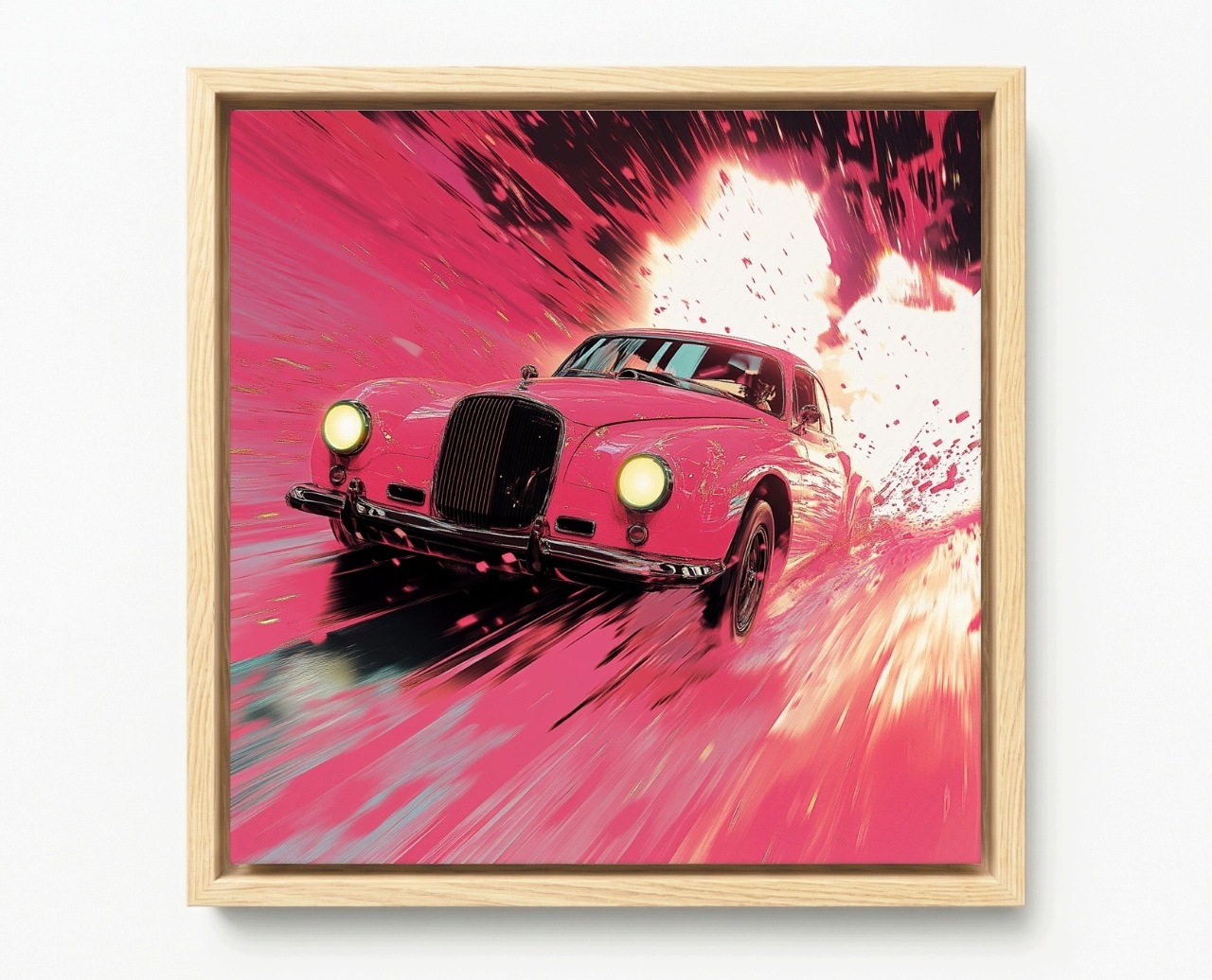 Obraz Rám American Box Růžový Auto Rychlost Závod Jízda 50x50