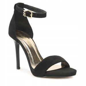 černé elegantní semišové sandály na platformě s koženými podpatky Karino 38