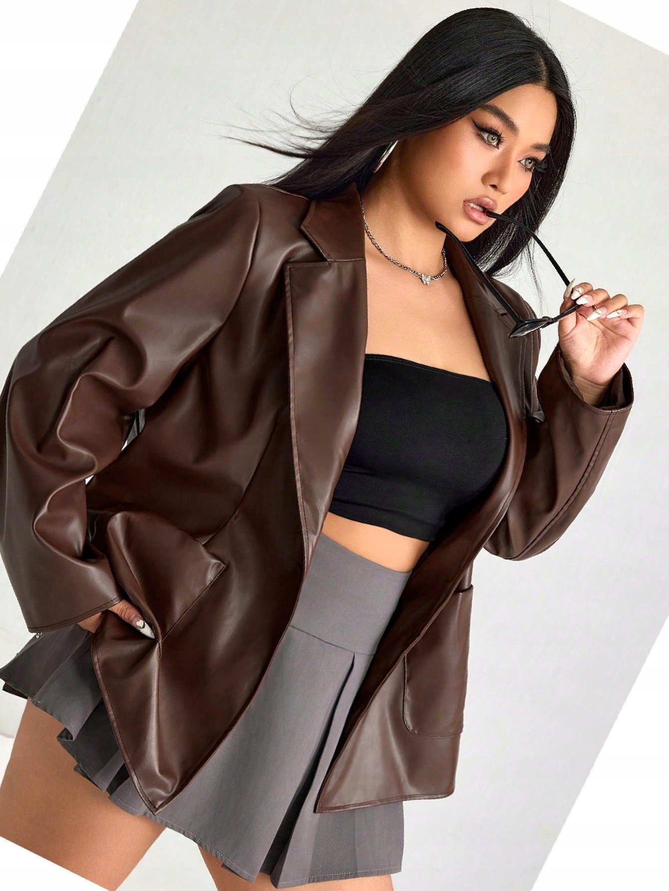 Sako Hnědé Jednořadé Kožené Oversize XXL 44