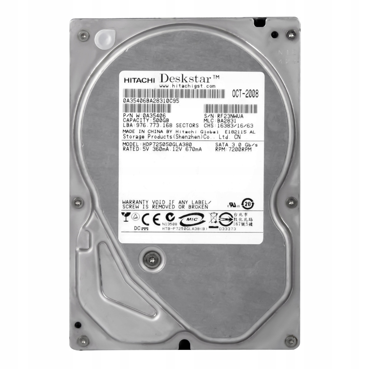 500GB 7.2K Sata II 3.5'' HDP725050GLA380