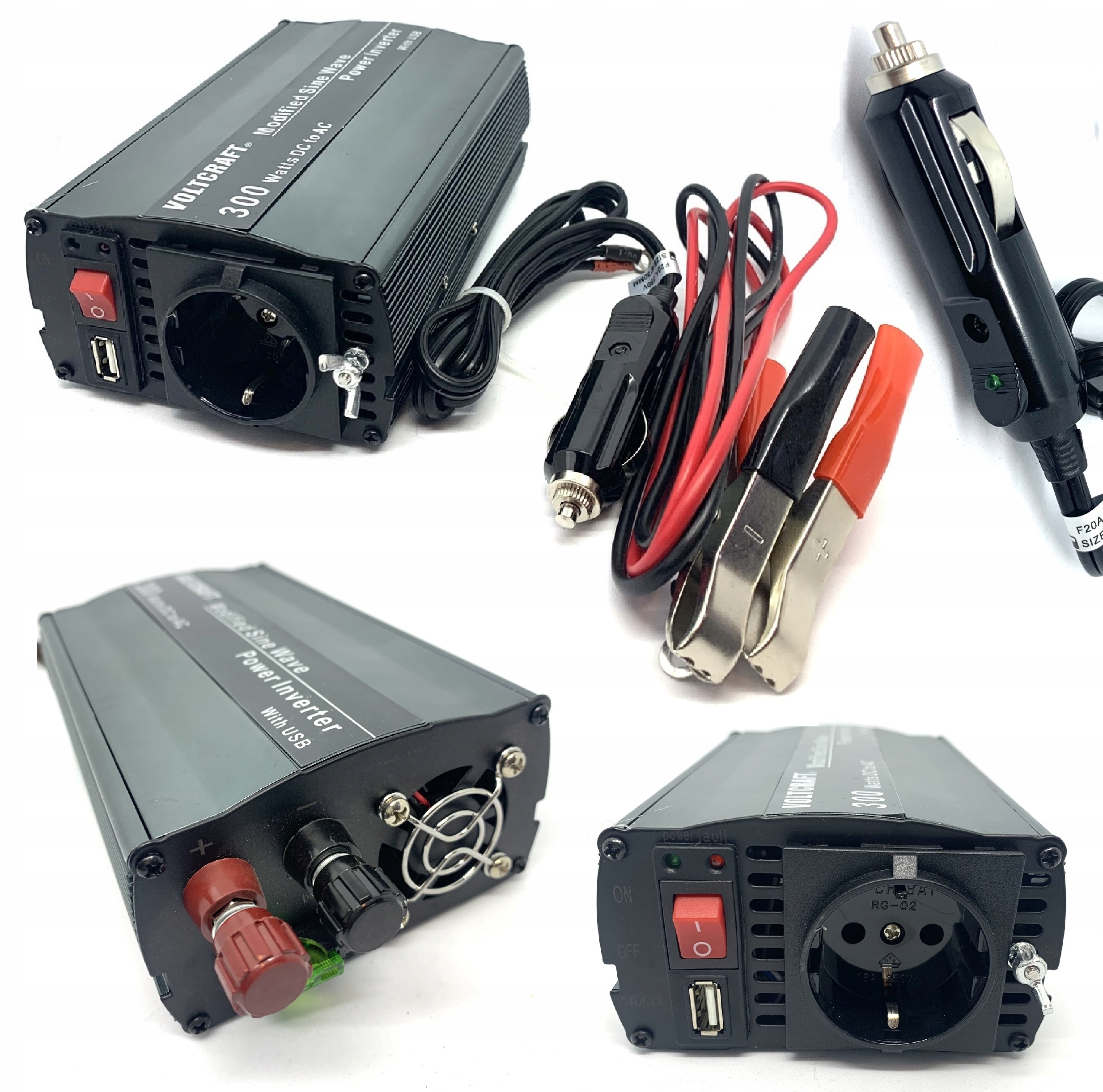 Automobilový menič Voltcraft Msw 300-12-G 300 W 12 V/DC Usb 2.0 A