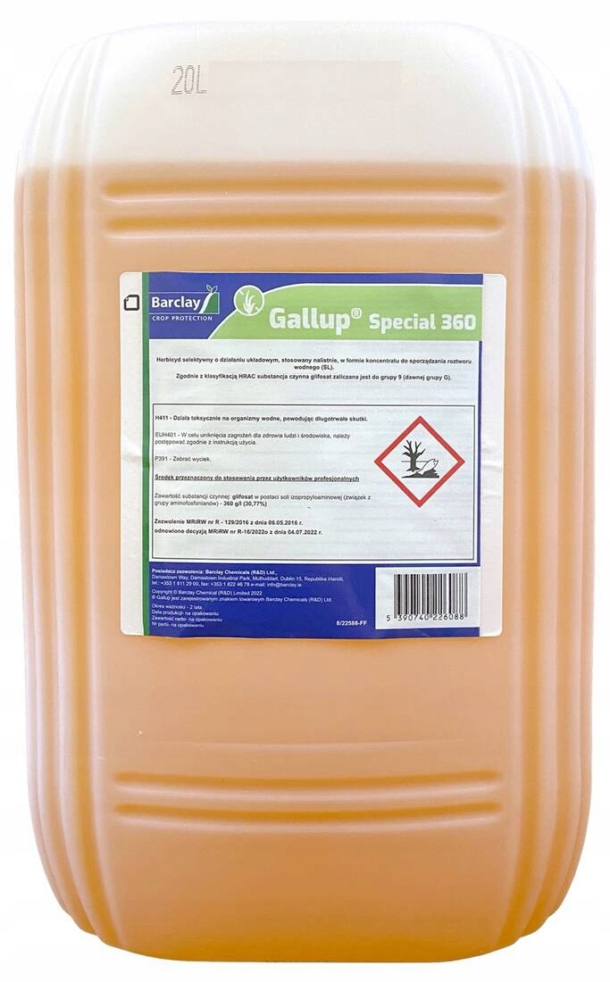 Gallup Special 360 20L Barclay glifosat niszczy wszystkie chwasty na perz
