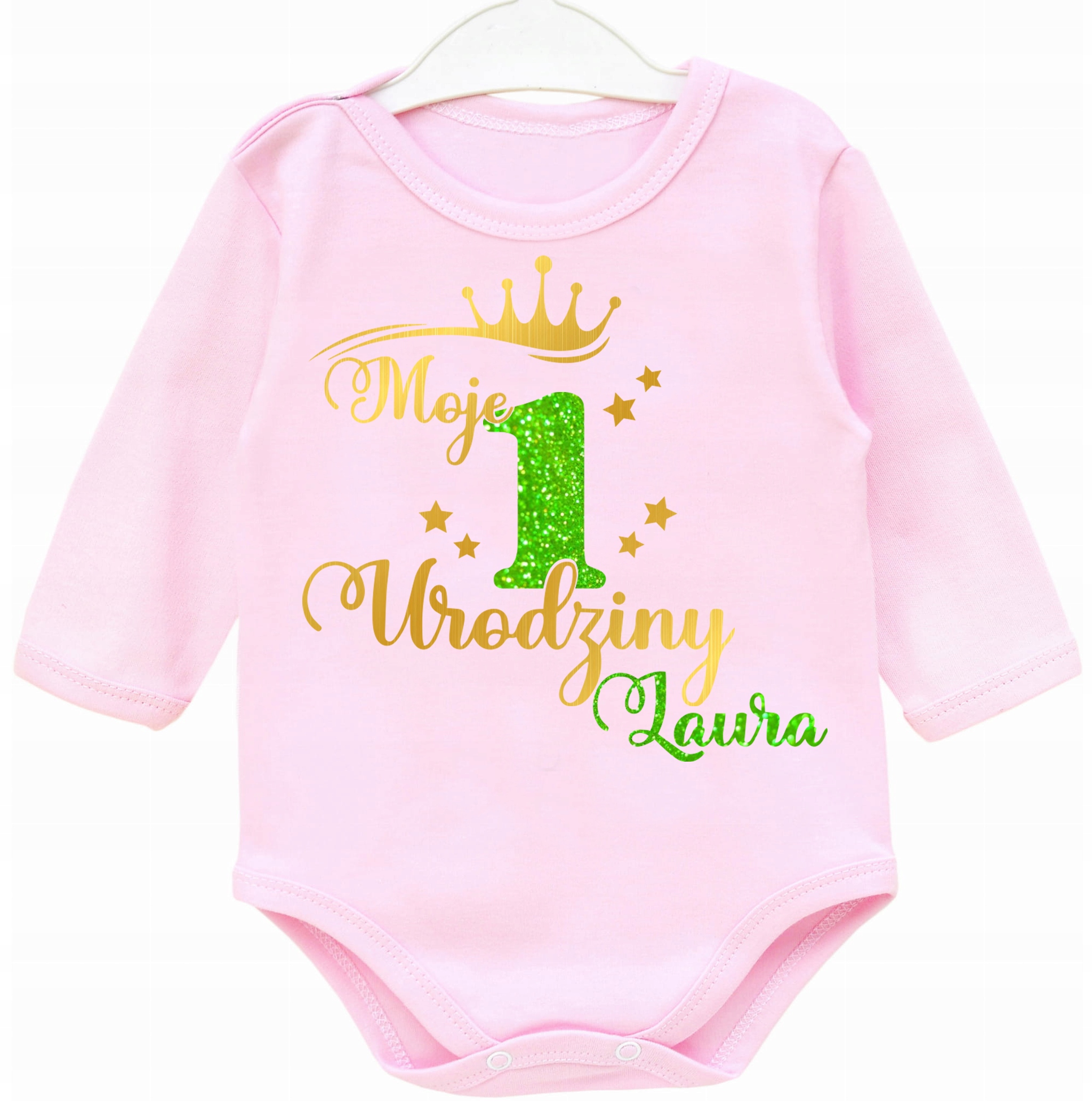 Body dł rękaw MOJE 1 URODZINY BROKAT IMIĘ r.86