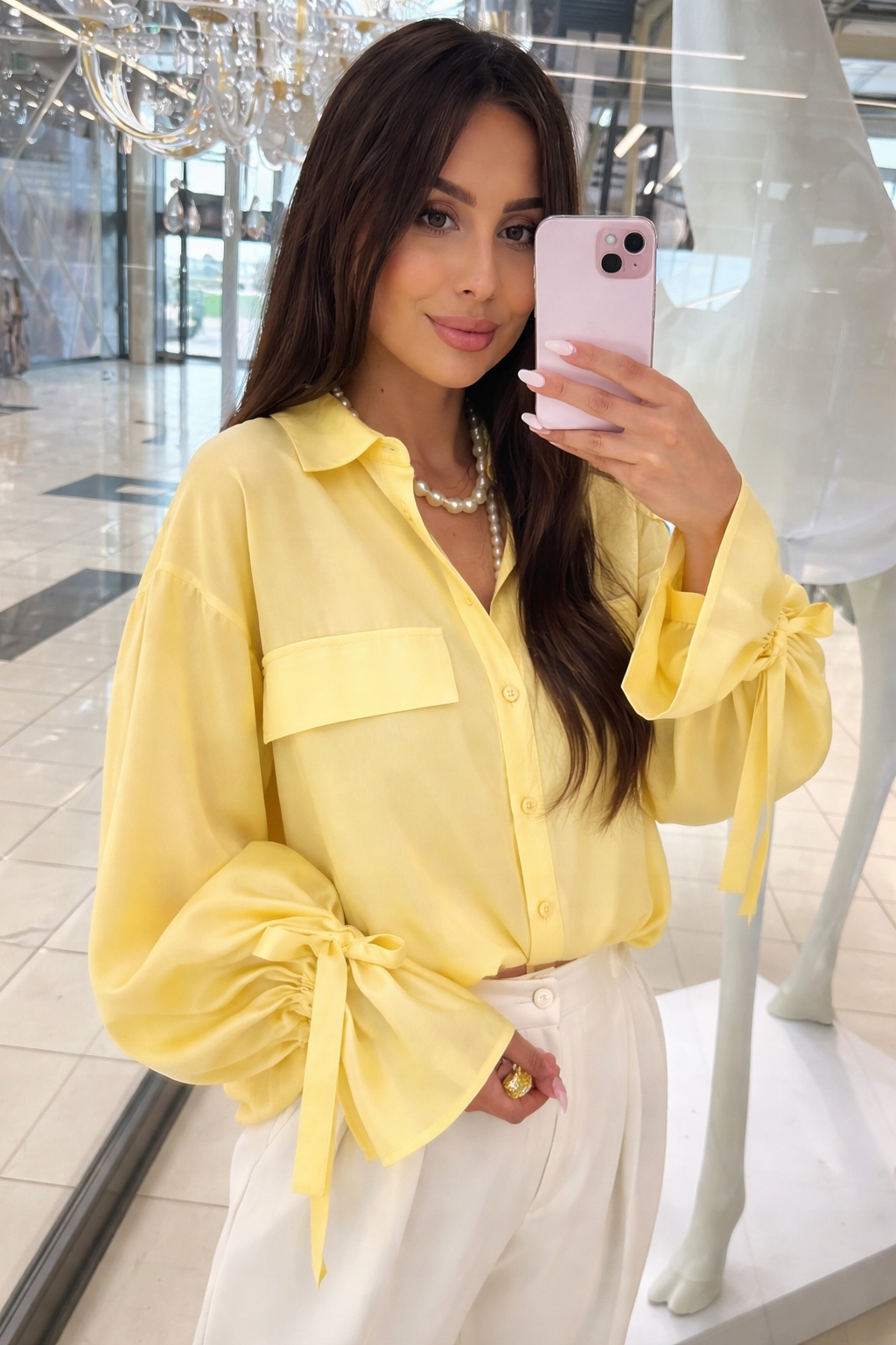 Elegantní dámská košile Emo se zavazováním na zápěstí Žlutá Premium S-l 36