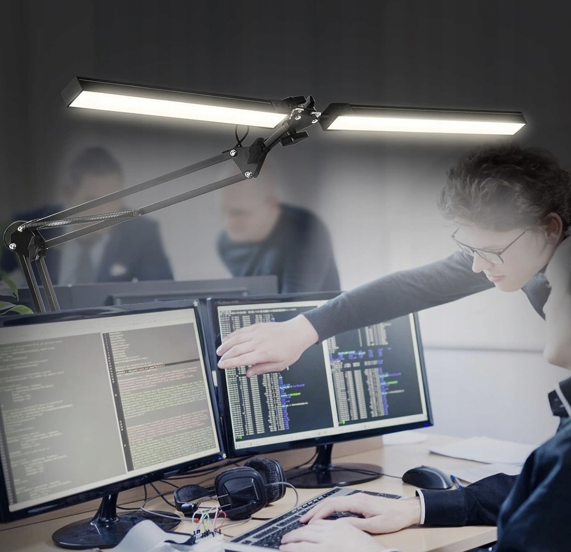 LAMPKA KREŚLARSKA BIURKOWA PODWÓJNA CZARNA +STOJAK Kolekcja 2634