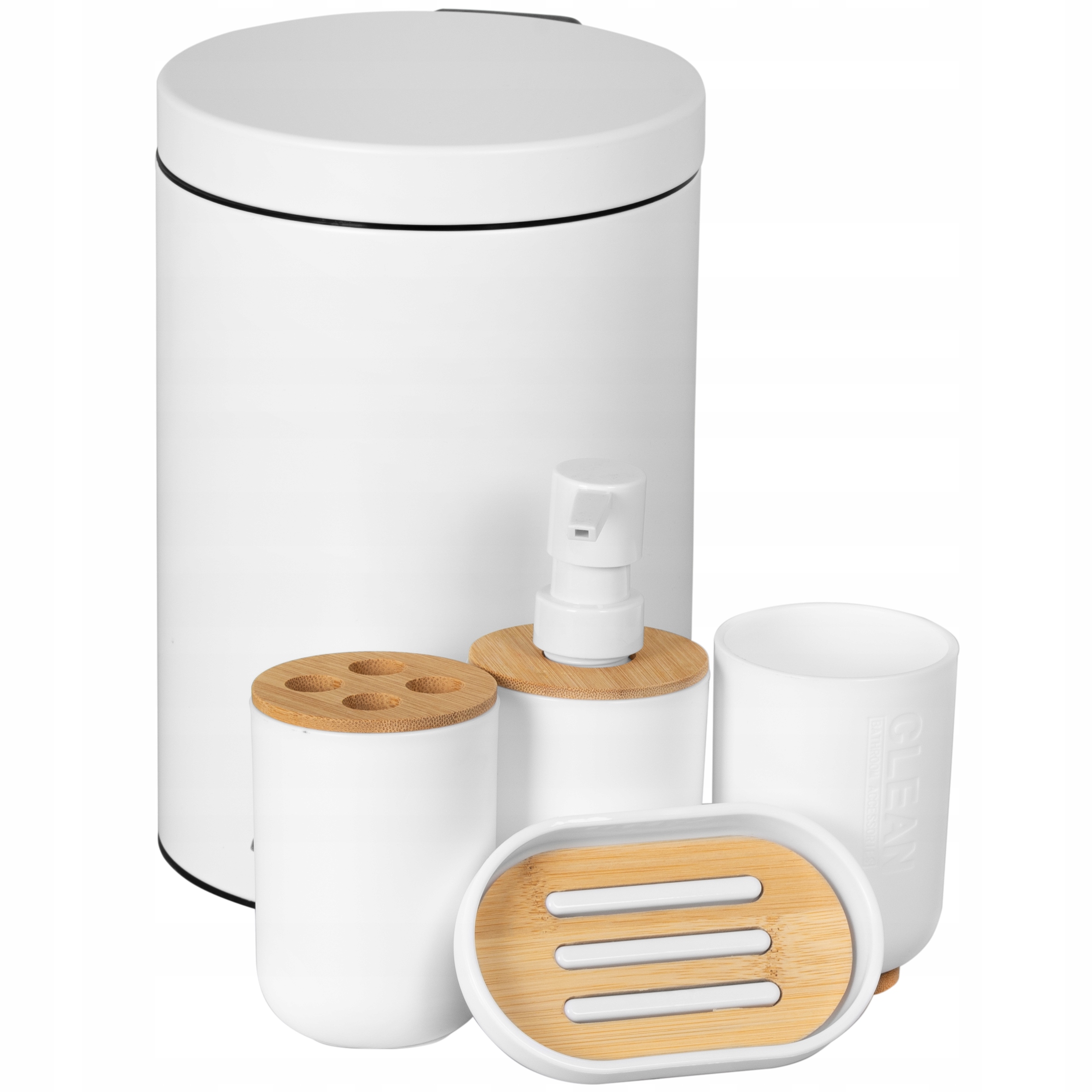 

Zestaw Łazienkowy 5 Elementów Bambus Komplet Biały