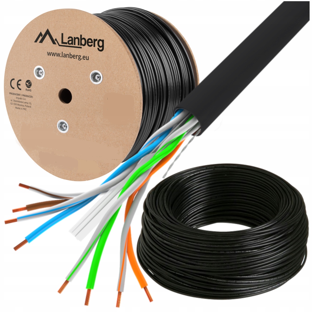 Kabel Sieciowy Zewnętrzny Skrętka CAT.6 KAT.6 100M Cctv Poe 100% Cu Miedź