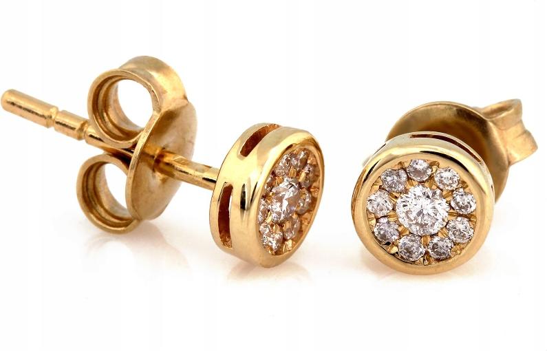 Zlaté náušnice 585 kulaté zdobené brilianty, diamanty 14K, tyčinky dárek