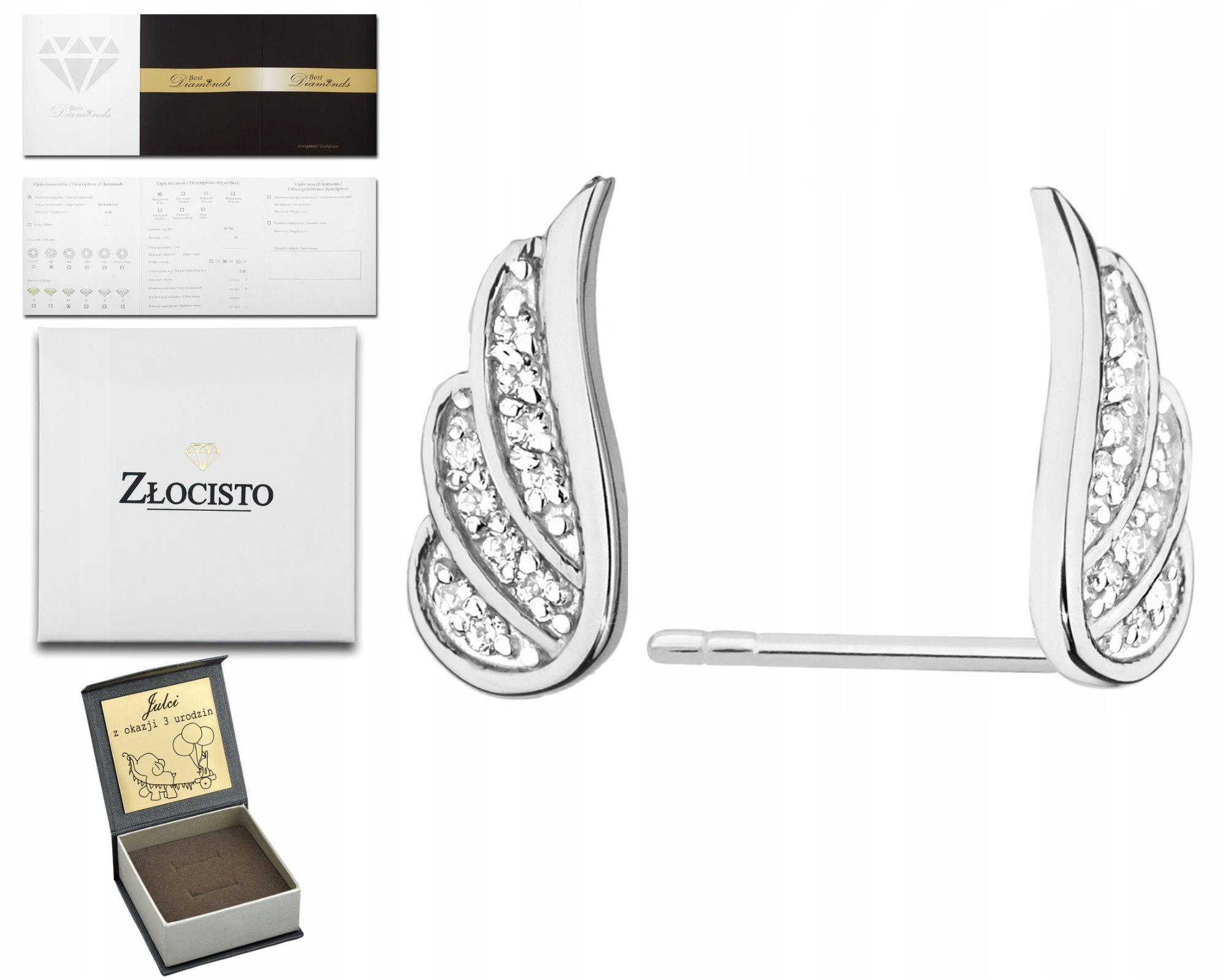 Bílé Zlato Náušnice S Brilianty Andělského Křídla