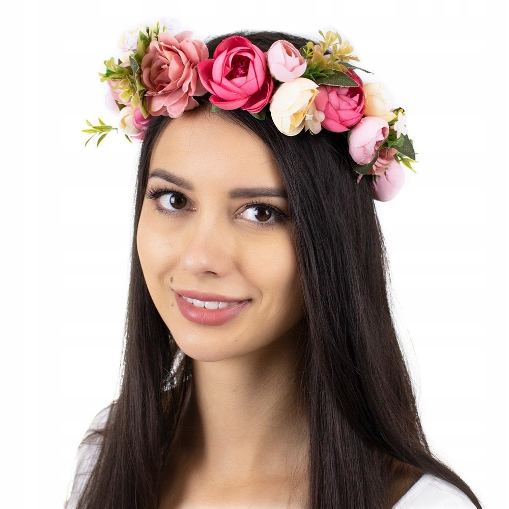 

Wianek na głowę Boho kwiaty Różowy ślubny Piwonie