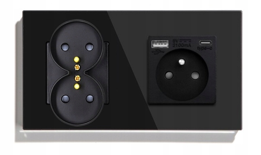 Dvojitá Skleněná Zásuvka Usb-c Kontakt 16A Sklo Usb A+c