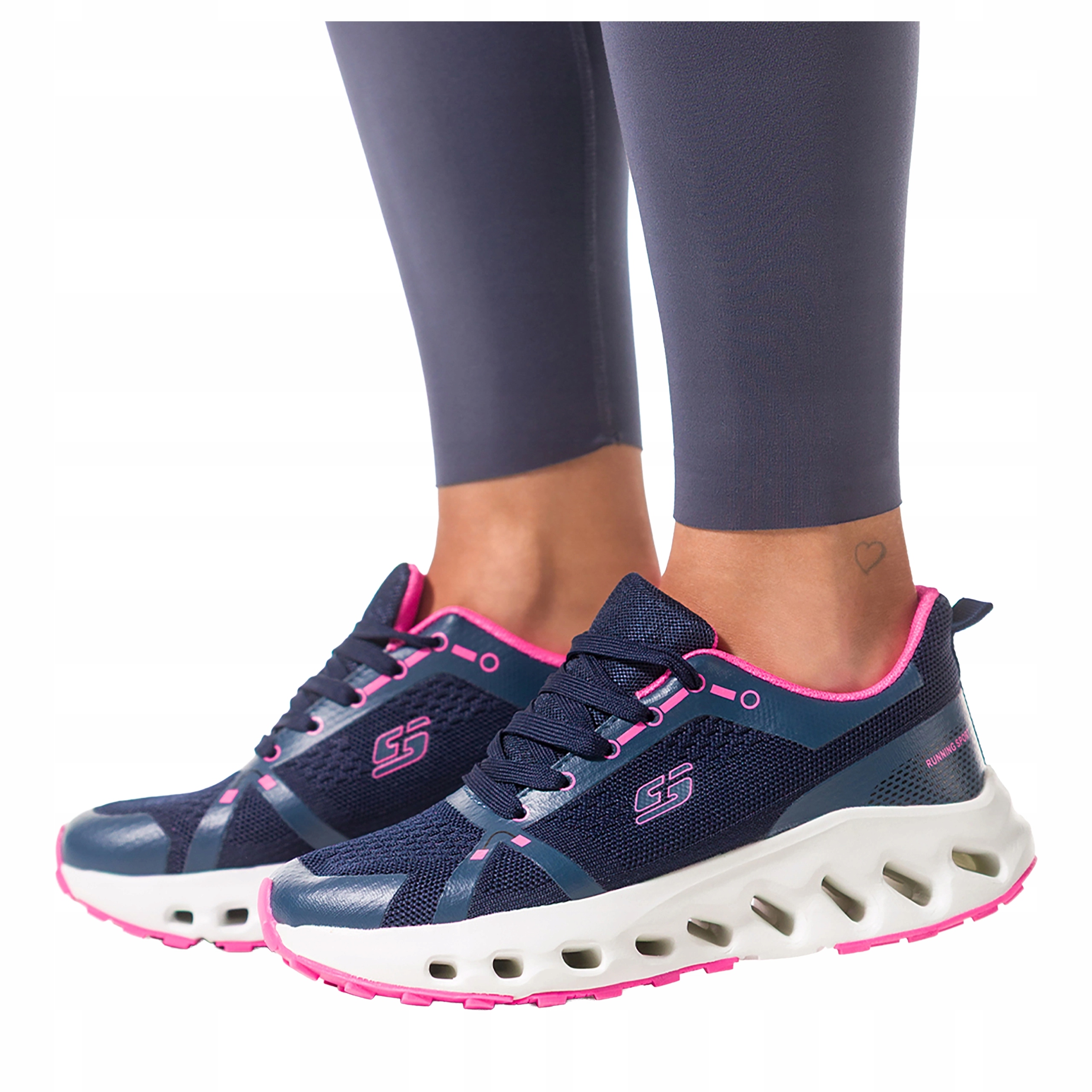 Tmavě modré dámské sportovní tenisky na fitness platformu s výřezy, velikost 39