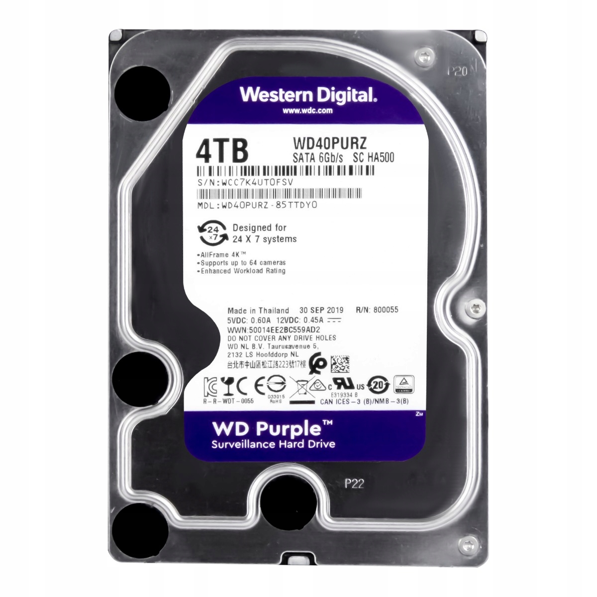 Wd Purple 4TB 5.4K 64MB Sata III 3.5'' WD40PURZ