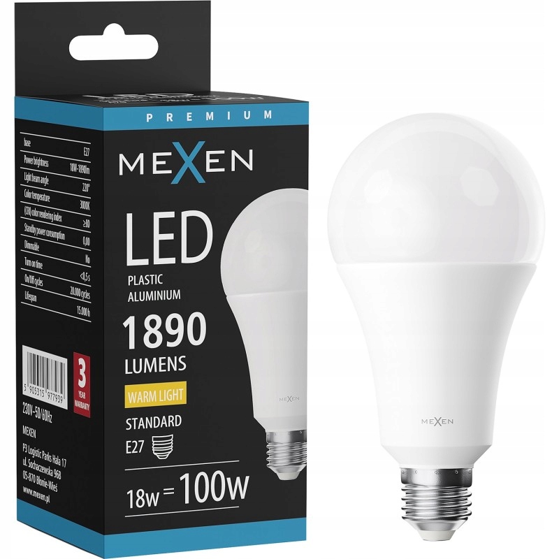 Mexen Nova Led Žárovka E27 A70 18W Teplá Bílá 3000K 1890 LM