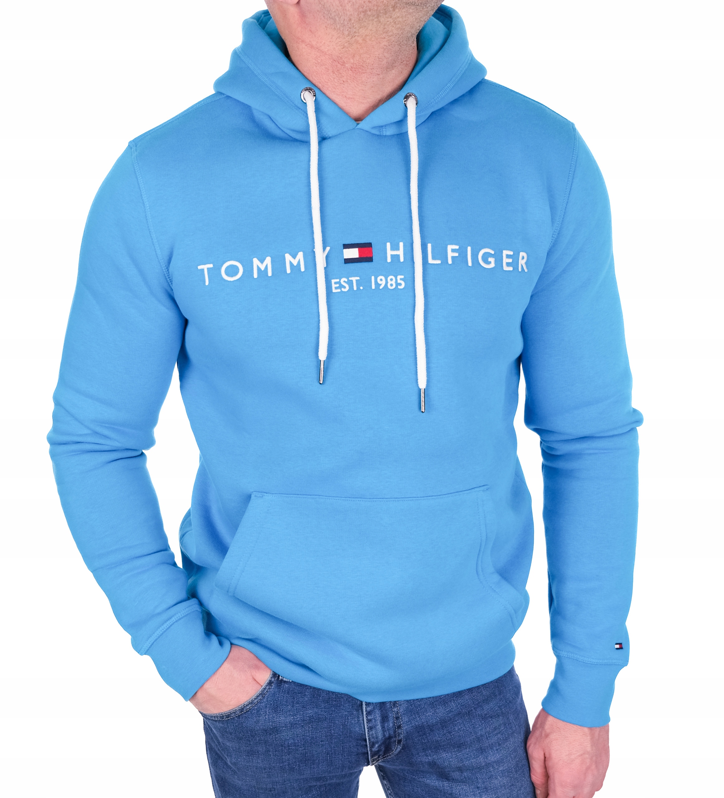 Bluza Tommy Hilfiger Męska Klasyczna Niebieska Lazurowa Z Kapturem XL