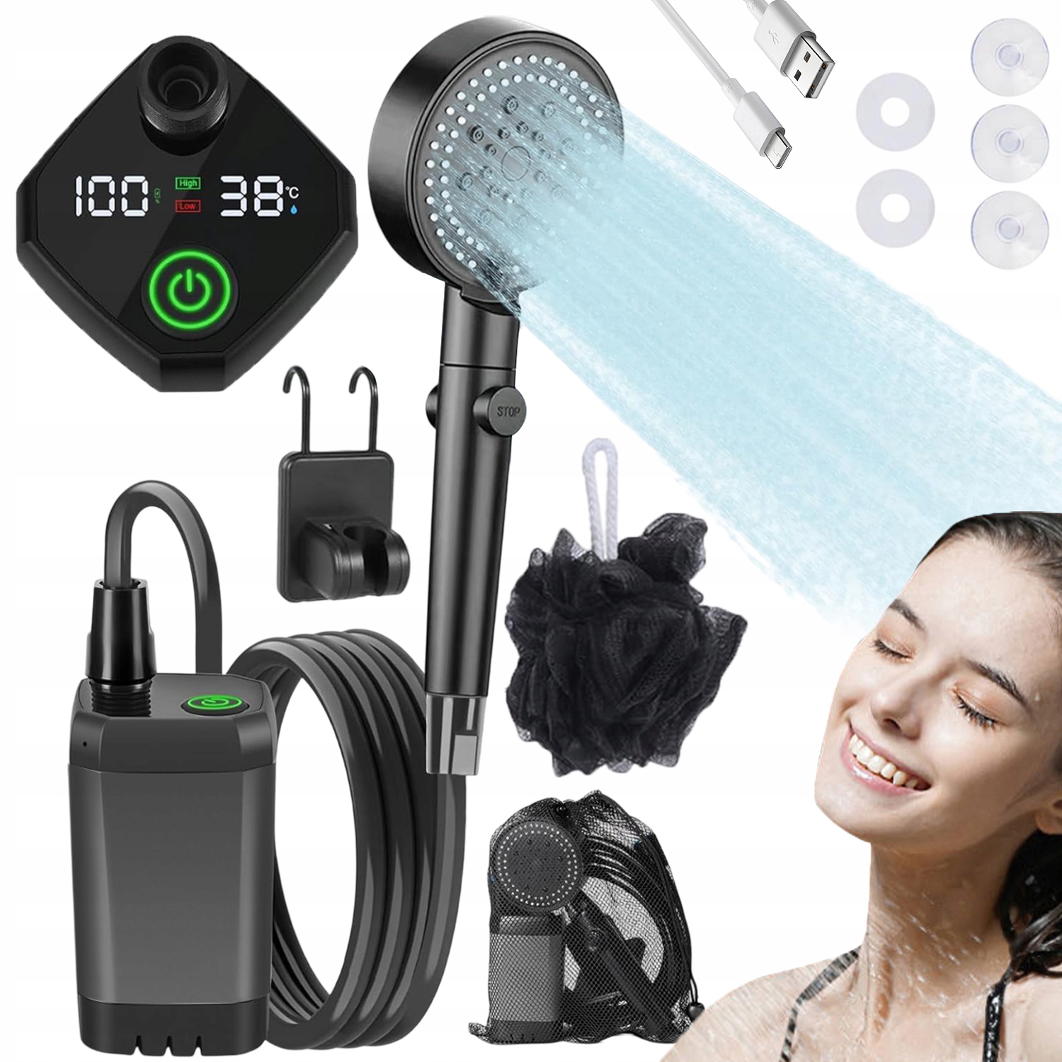 Turistická Kempingová Sprcha S Pumpou, Voděodolná, 4 Režimy Výdeje Vody