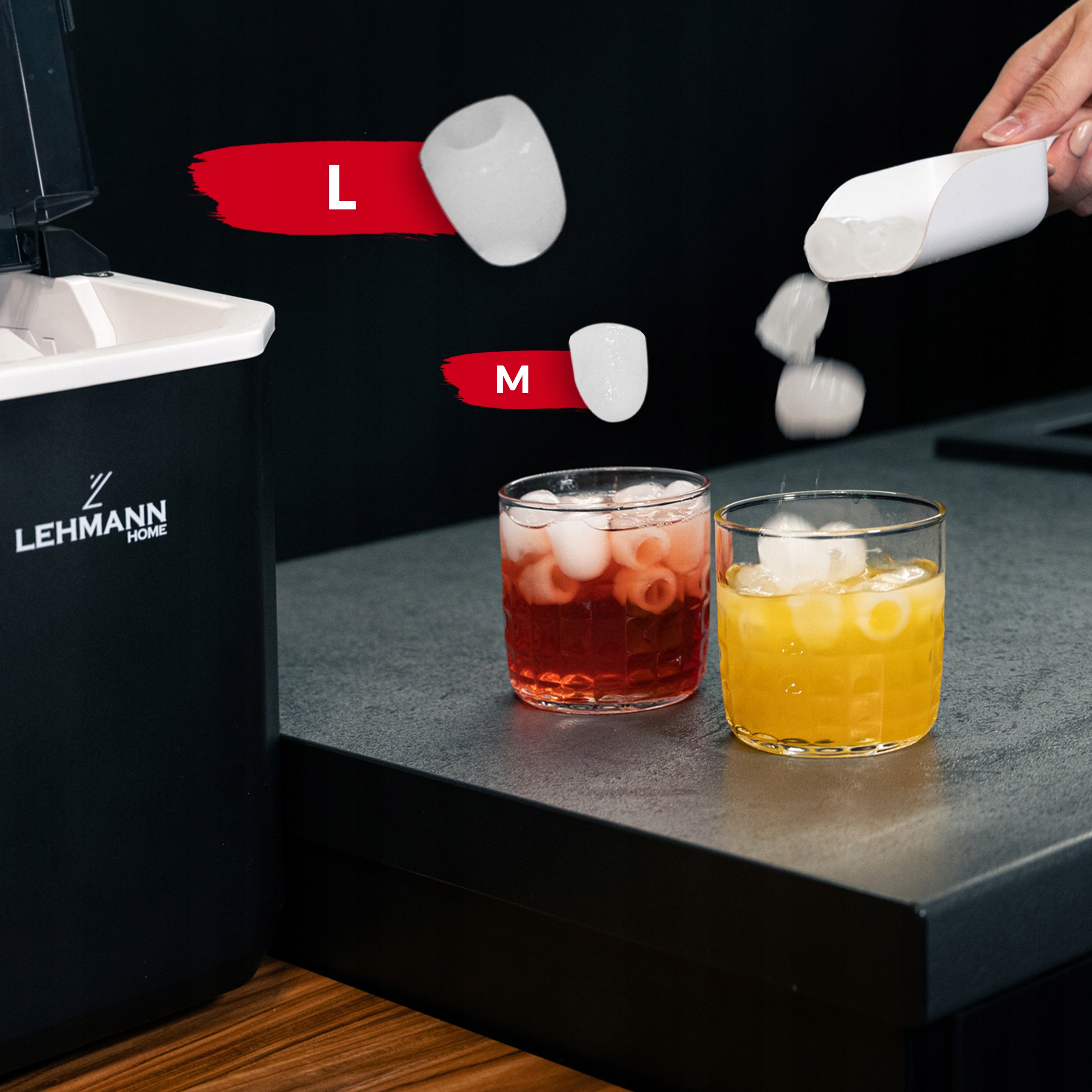 DOMOWA KOSTKARKA DO LODU MASZYNA DO KOSTEK EKSPRESOWY LÓD DO NAPOJU LEHMANN Szerokość produktu 24 cm