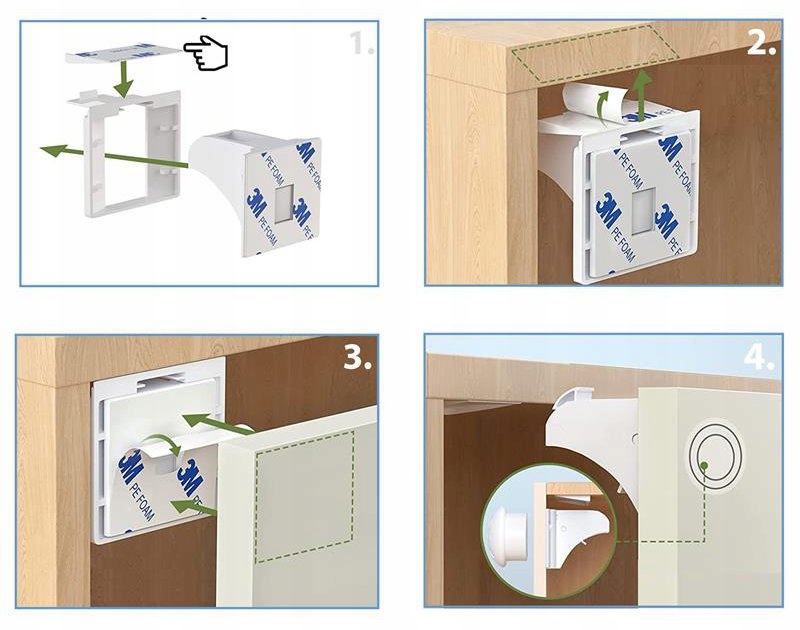 ZABEZPIECZENIA SZAFEK MAGNETYCZNA BLOKADA MEBLI DRZWI ZESTAW 4szt Szerokość produktu 10 cm