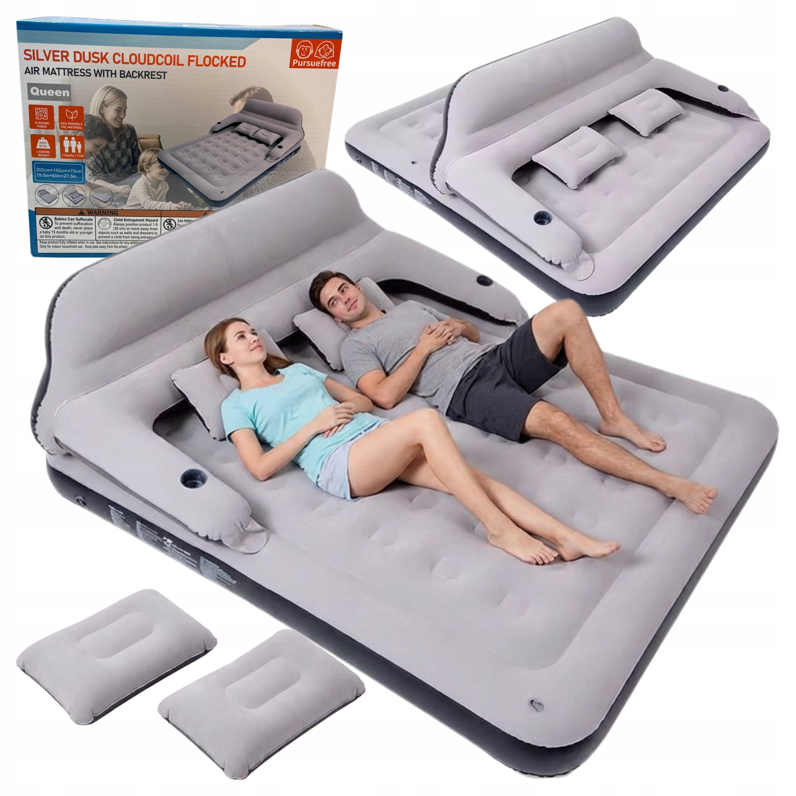 Matrace Queen Size XXL s opěradlem pro kempování, náhradní postel