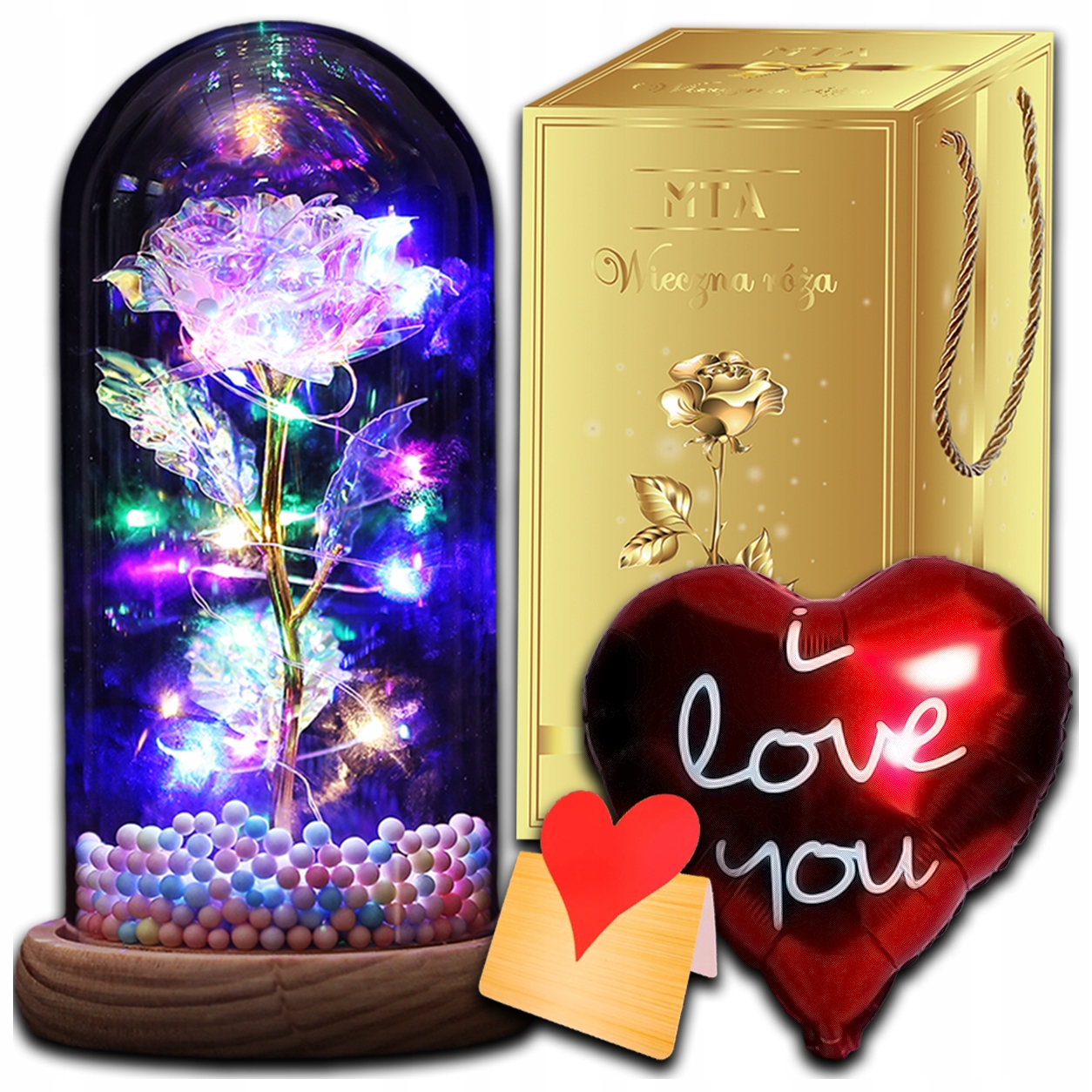 WIECZNA RÓŻA W SZKLE ŚWIECĄCA LED PREZENT DLA NIEJ DZIEŃ KOBIET MAMY MATKI