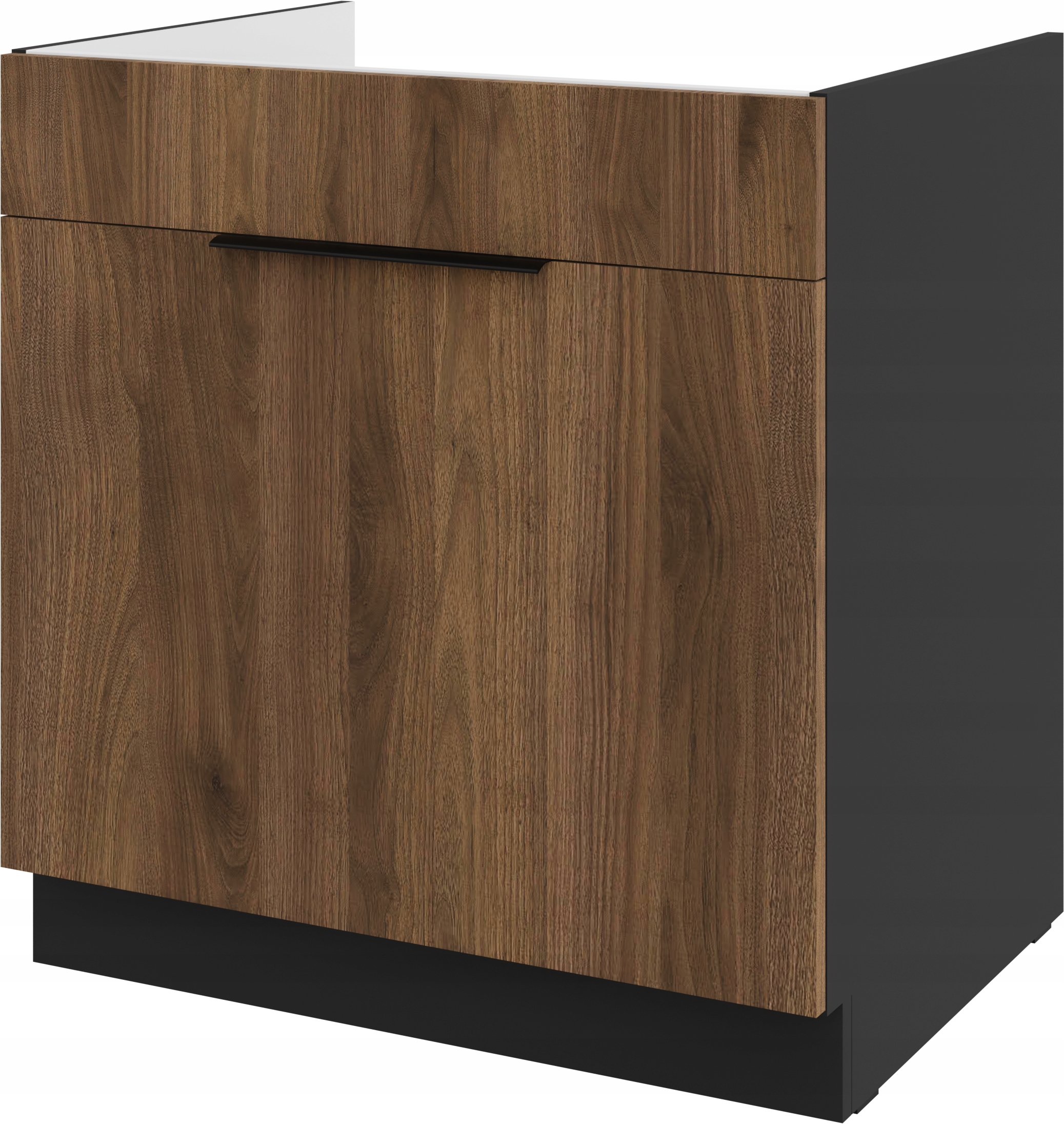 Kuchyňská Skříňka Stojící Se Zásuvkou Pod Dřez 80 CM Ořech Okapi Černá