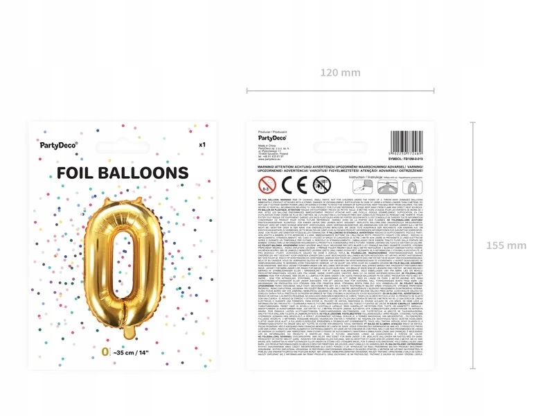 balon foliowy 35cm cyfra ''0'' złoto | FB10M-0-019 — 5