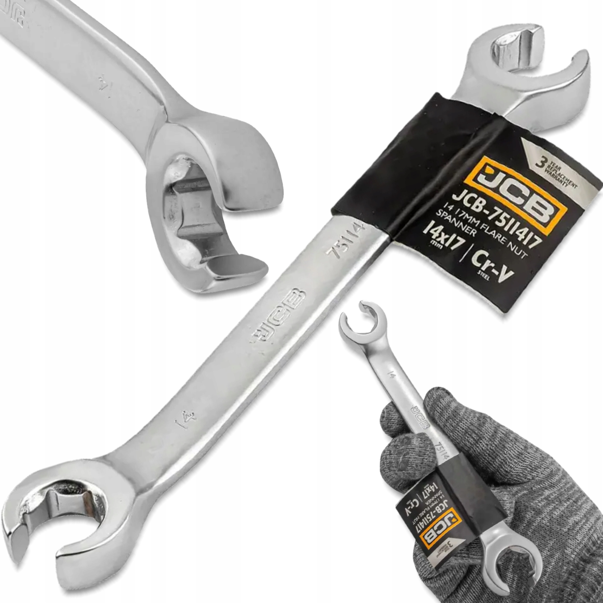 Klucz oczkowy rozcięty 14x17 mm 2-stronny stal Cr-V 6-kątny Jcb