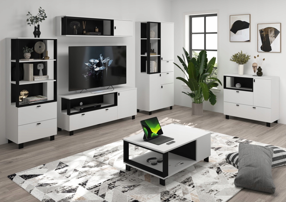 Meble VEGAS M2 ZESTAW do salonu dąb białe czarne