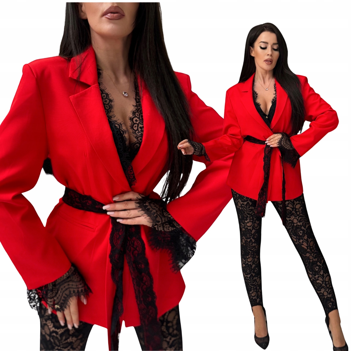 Sako s krajkou a páskem červené Hove M/L