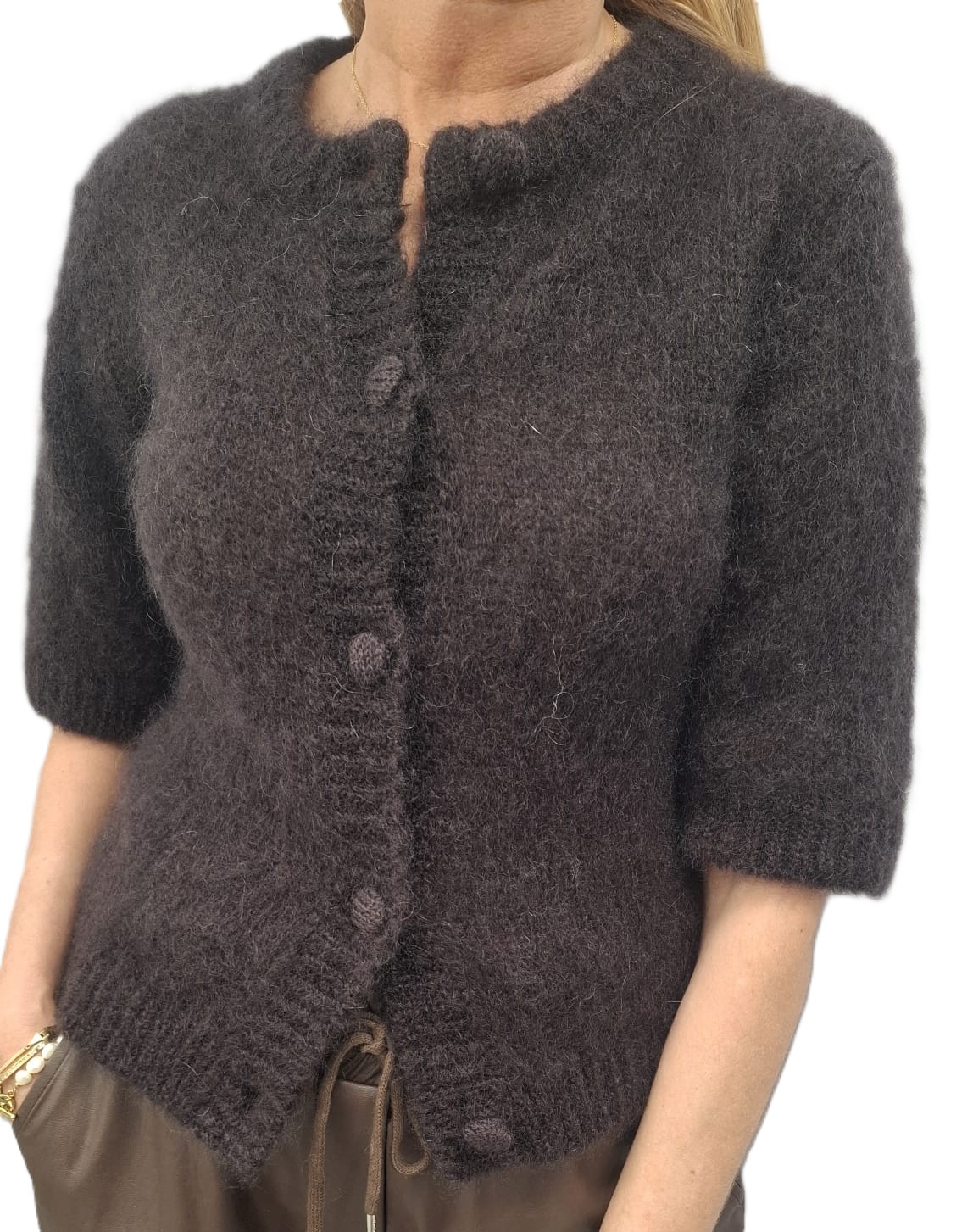 Cocomore Yarn Kardiganový svetr Kid Moher Hnědý Čokoládový 36/S New