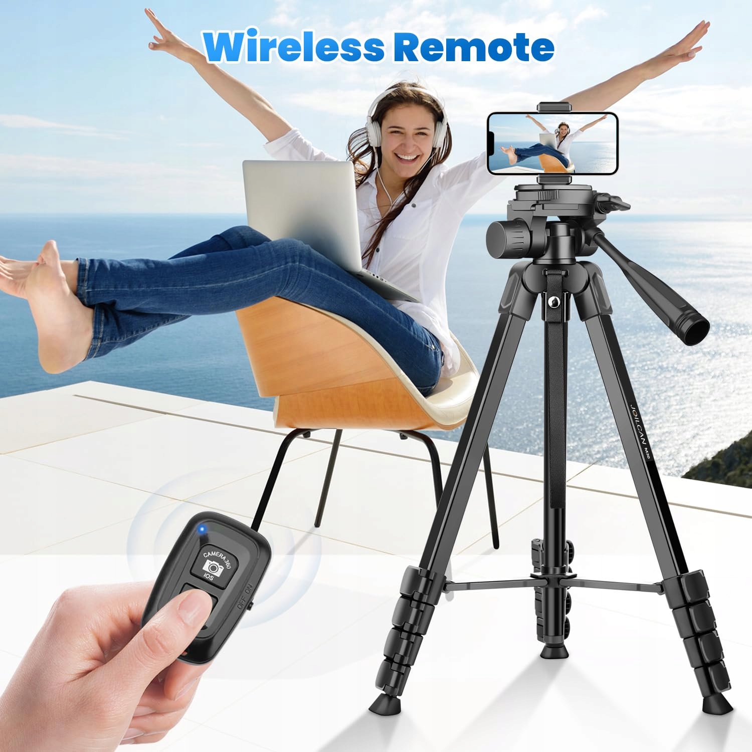 JOILCAN Statyw Kamera 206cm Statyw Telefon Z Pilotem i Uchwyt na Telefon — miniatura 5