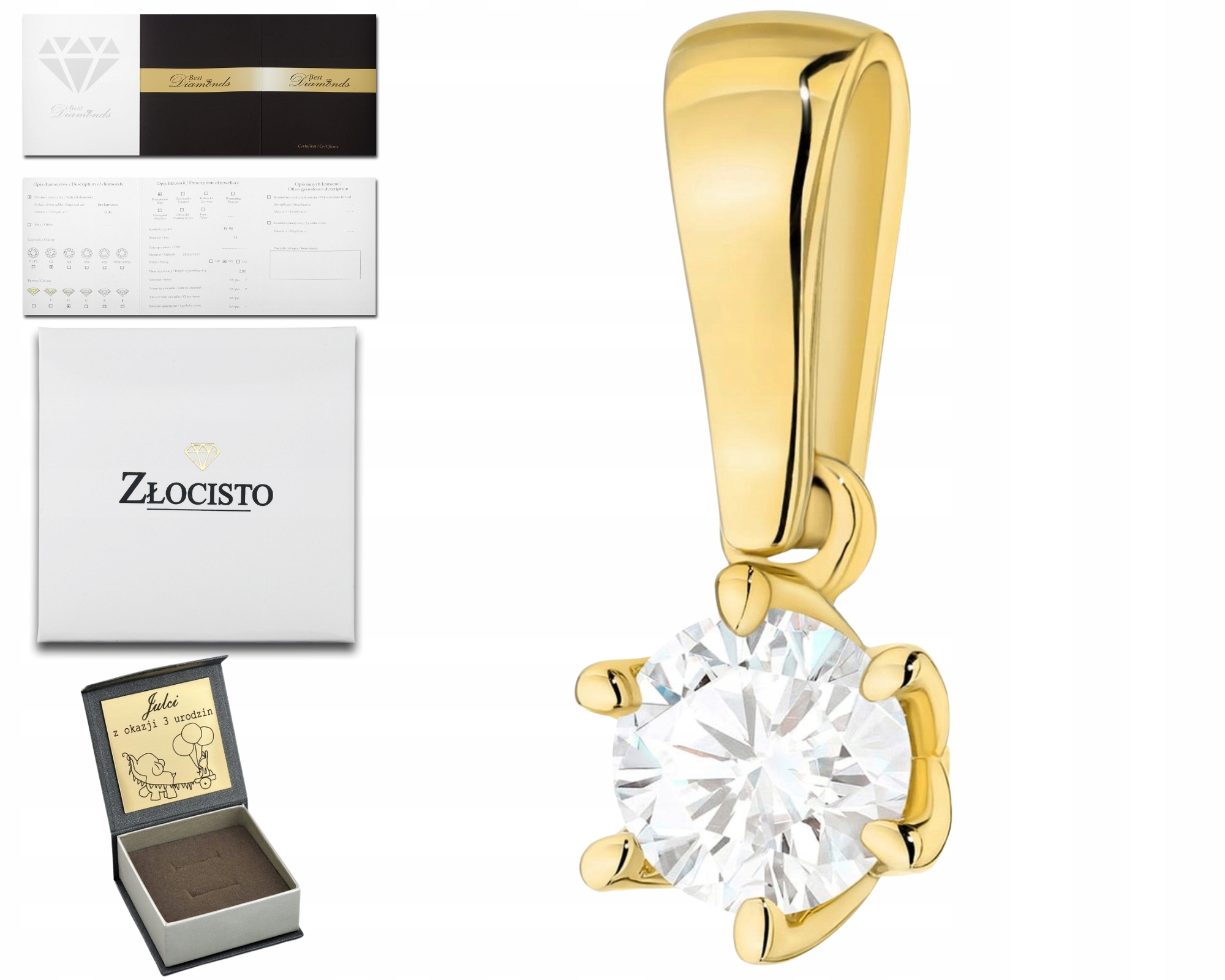 Zlatý Přívěsek Diamanty Lab-grown Prémiové Šperky Ušlechtilá Jednoduchost