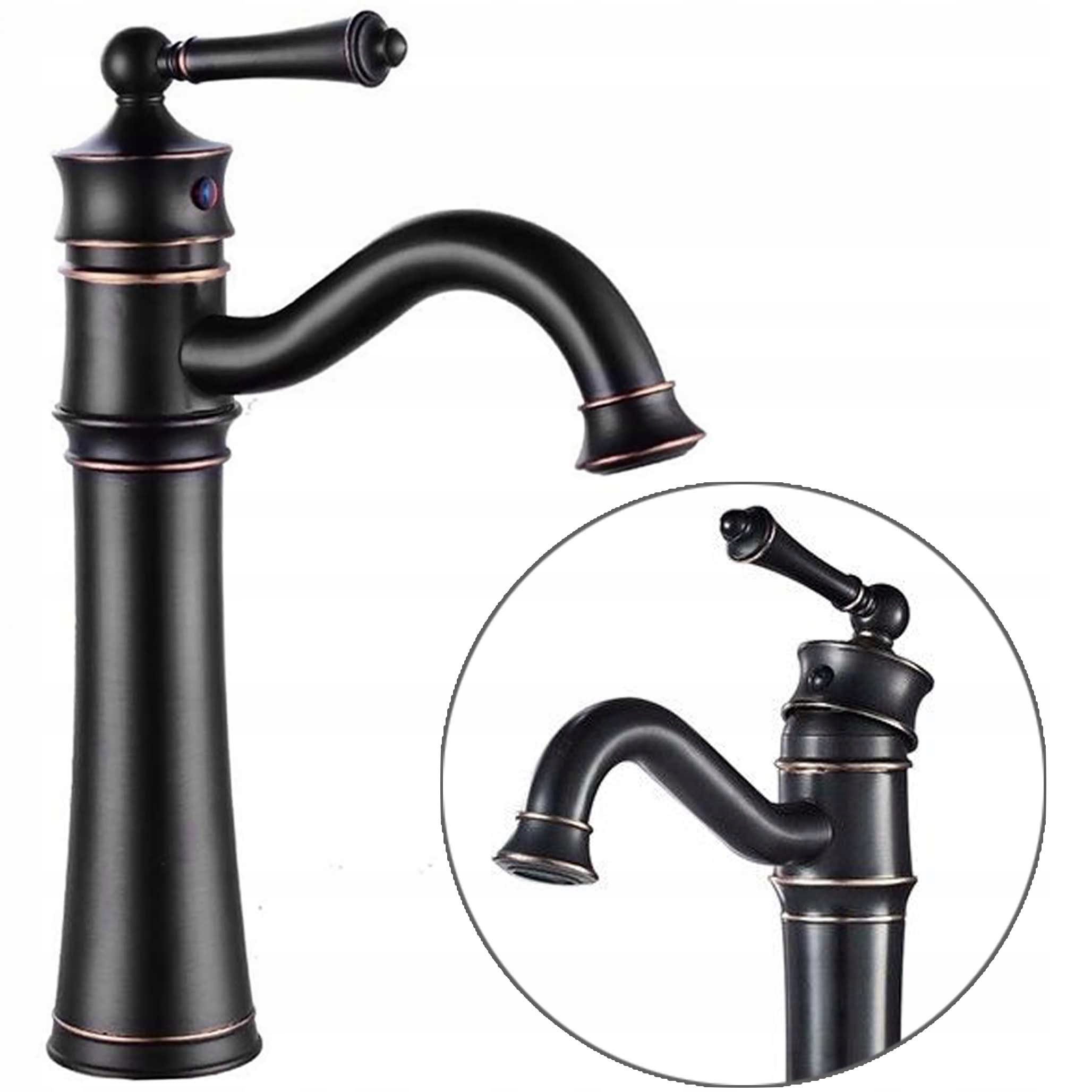 Čierna retro stojanková umývadlová batéria Rea Vintage lesklá