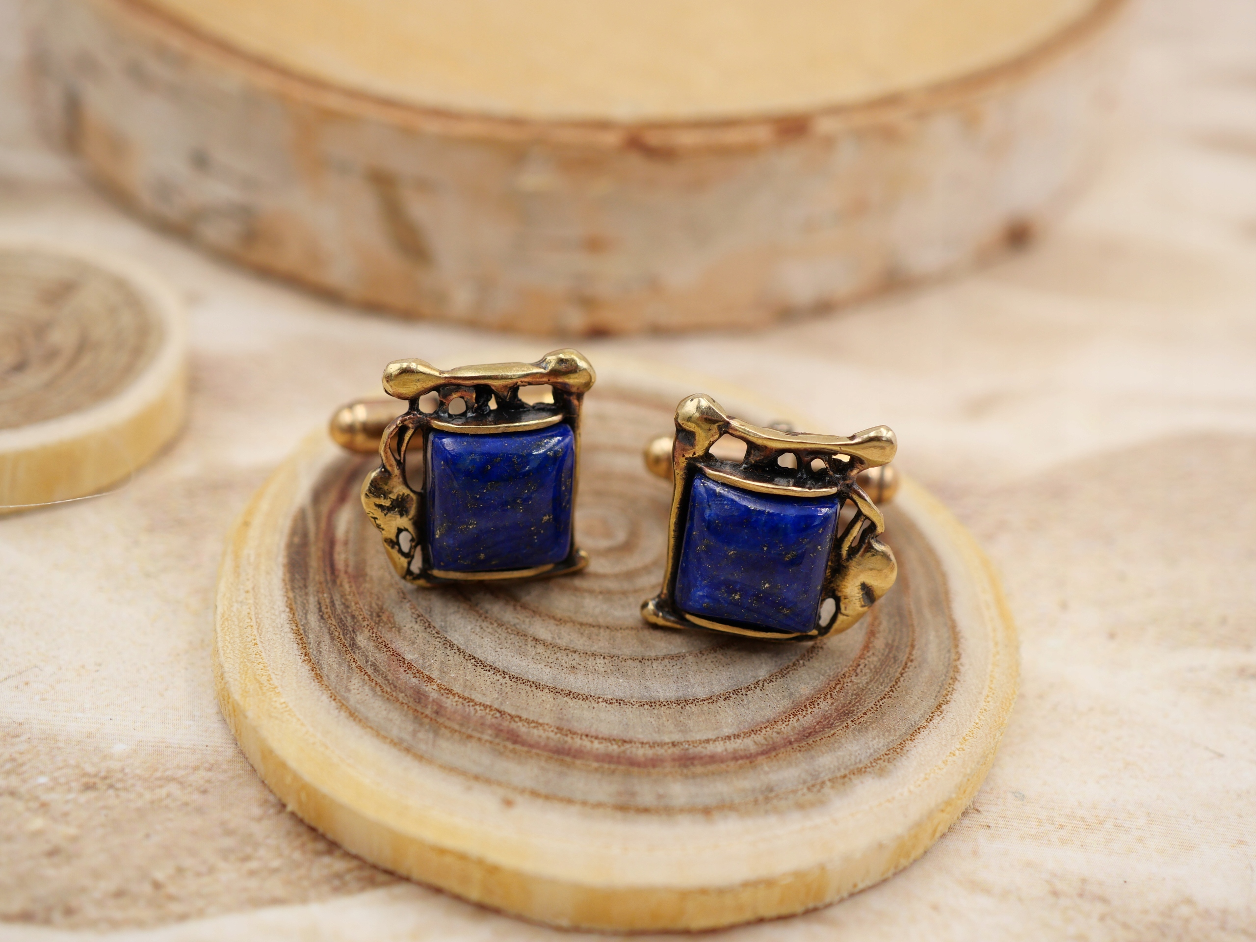 Mosiężne spinki do mankietów-lapis lazuli Marka Inna marka