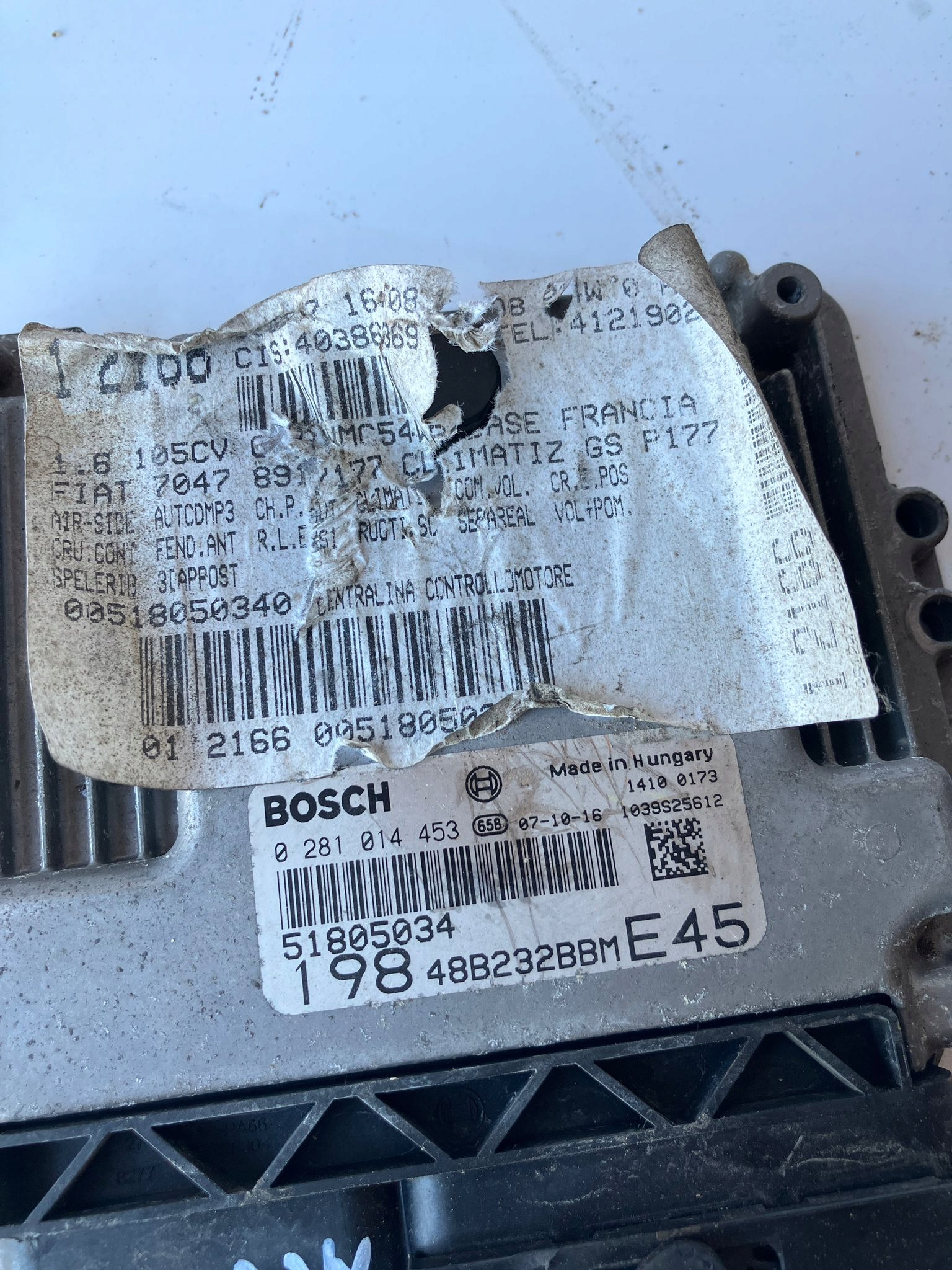 computer of the engine BRAVO II 1.6 MULTIJET 51805034