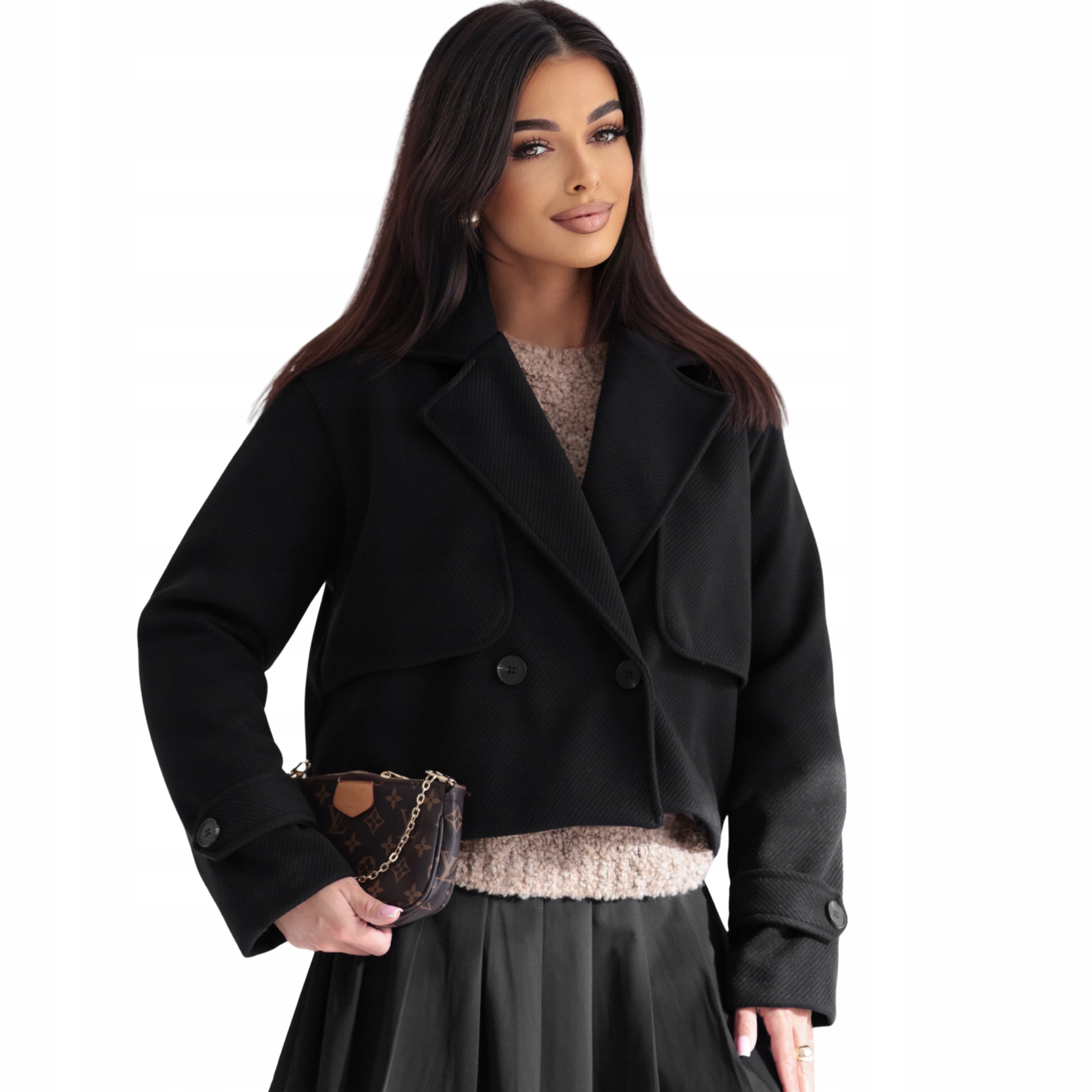 Krátká dámská kabátová bunda Oversize s černým pruhem Uni L XL