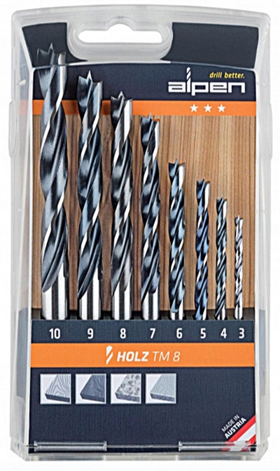 Wiertła do drewna 3-10mm 8szt. 006000921 HOLZ TM8 Alpen